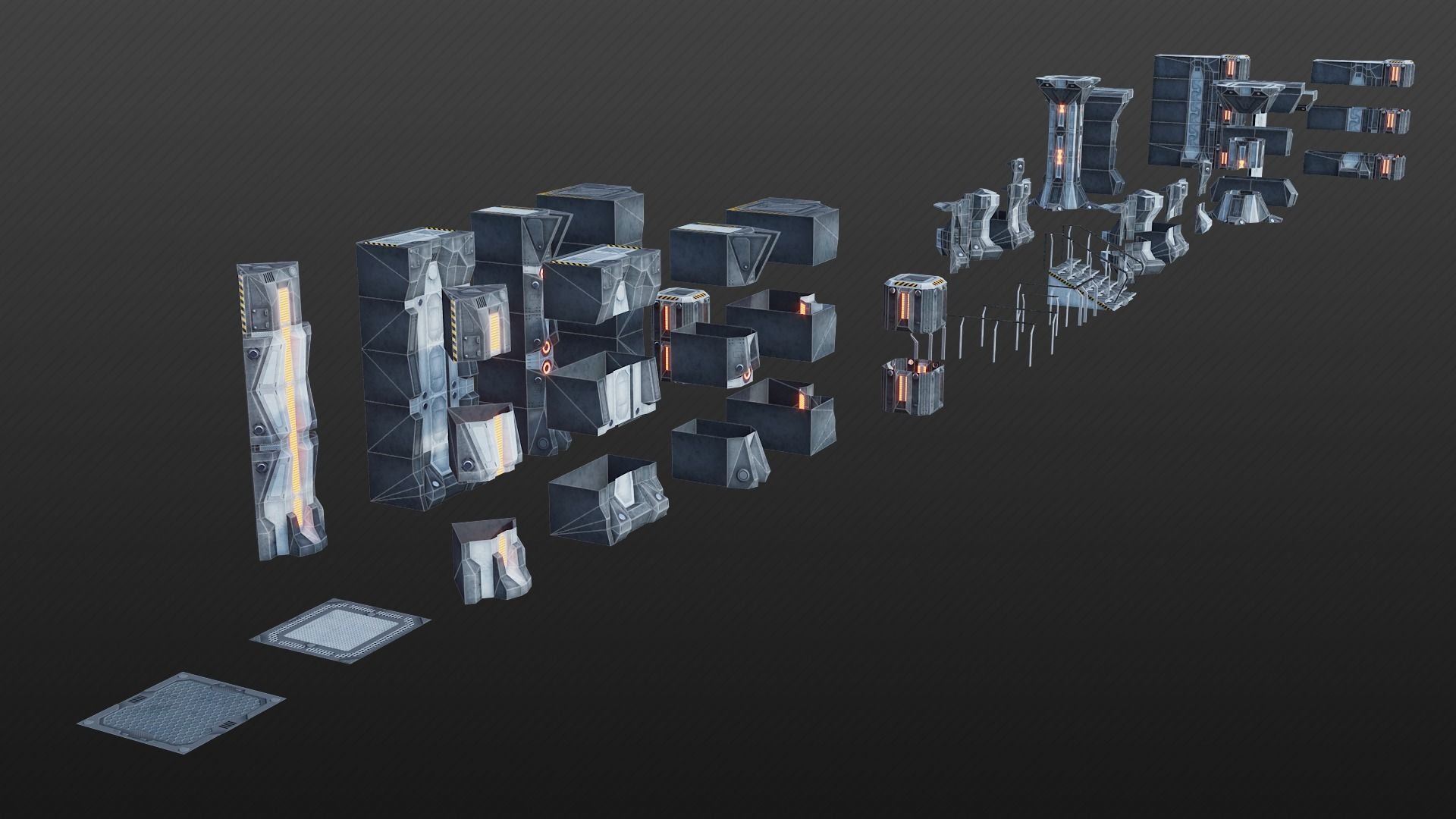 Sci-fi asset modules pack Low-poly 3D model_8