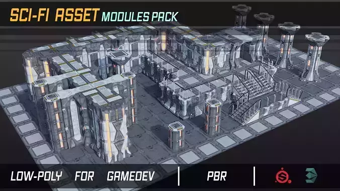 Sci-fi asset modules pack Low-poly 3D model
