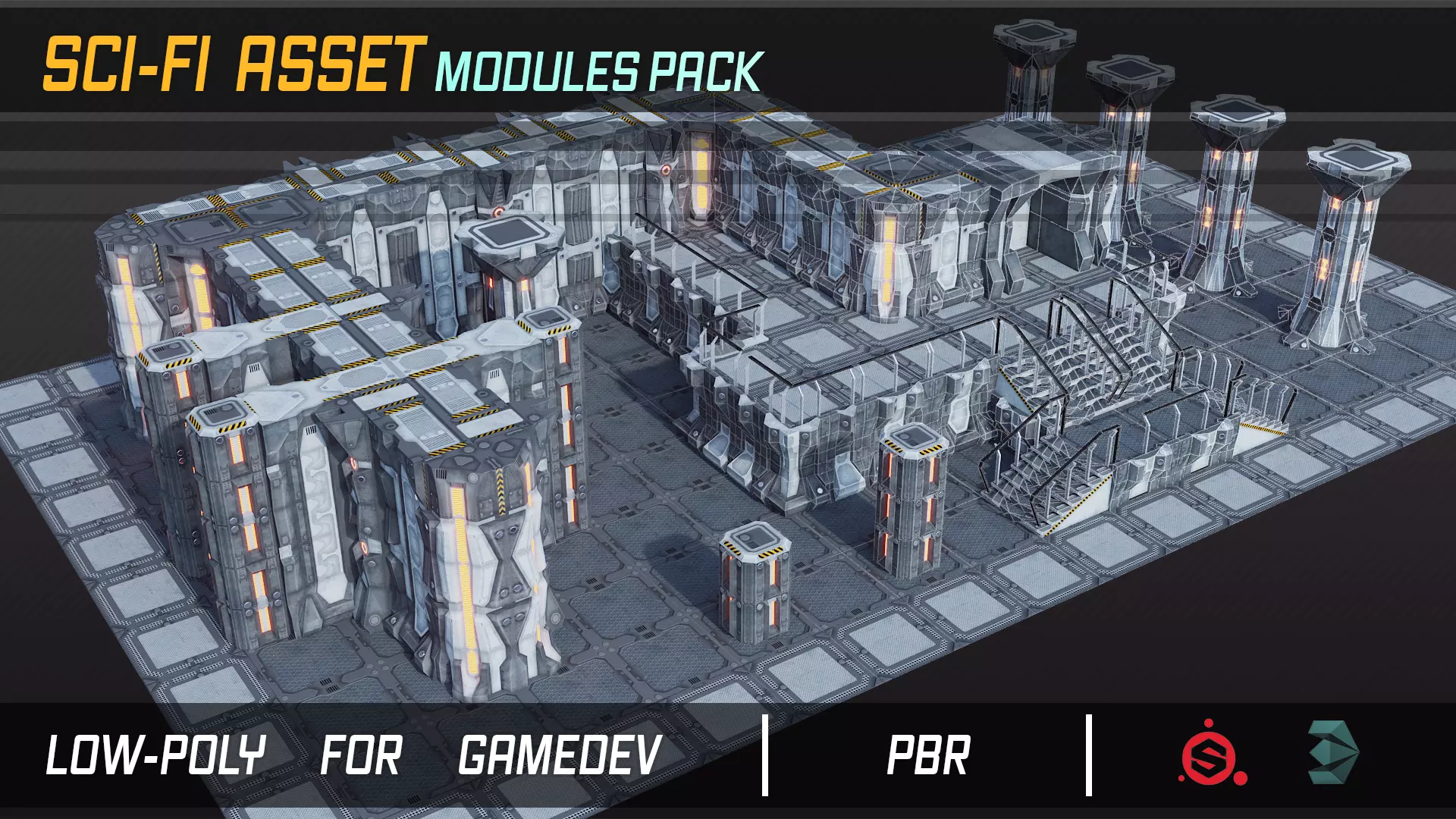 Sci-fi asset modules pack Low-poly 3D model_0