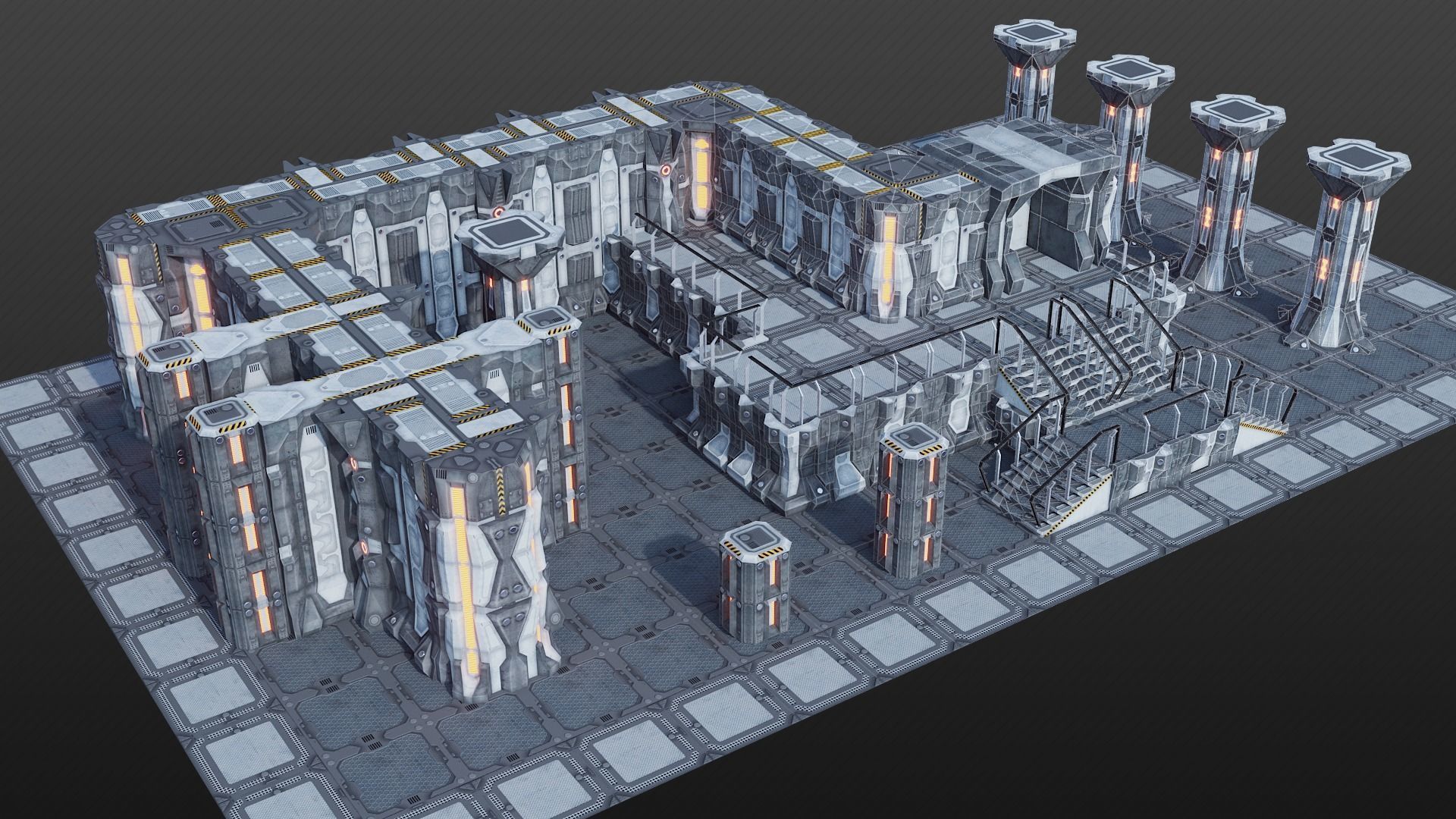 Sci-fi asset modules pack Low-poly 3D model_4