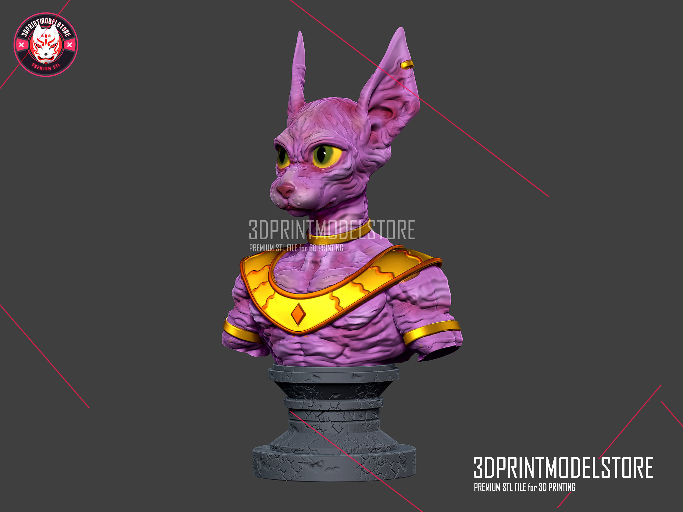Sphynx Cat Beerus Dragon Ball Super Sculpture Miniature Bust 3D model 3D printable CGTrader