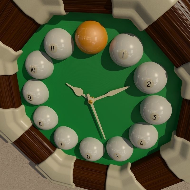 Wall clock billiard 3D model_1