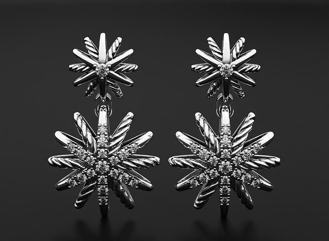 Stylish star diamond earrings 512 3D print model