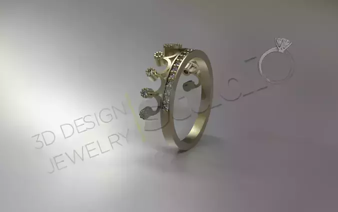 Crown luxury ring desing with gems 3d model