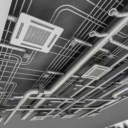 3D Ventilation Model ceiling with pipes and wires