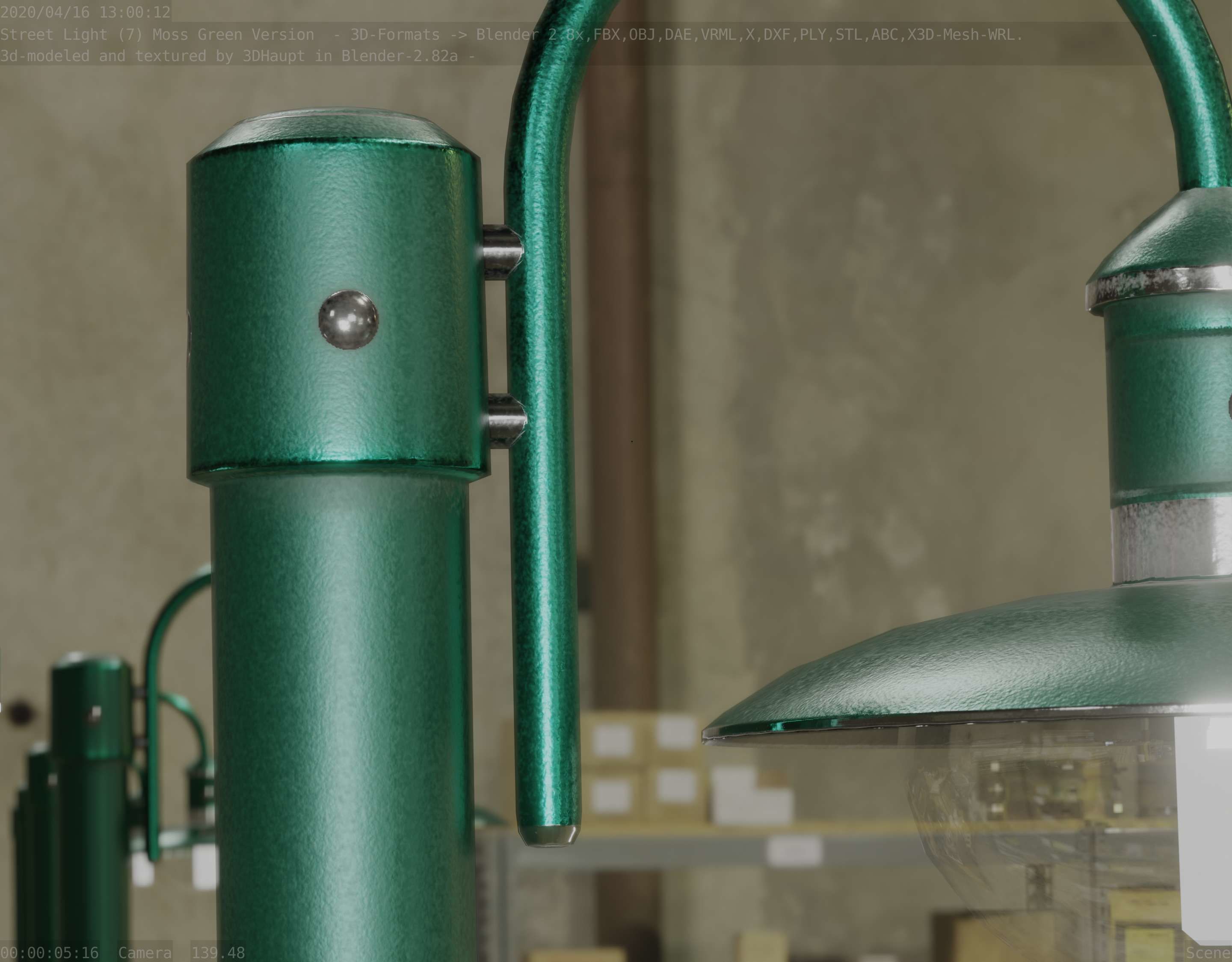 Street Light -7- Moss Green Version -1 Lamp- Low-poly 3D model_8