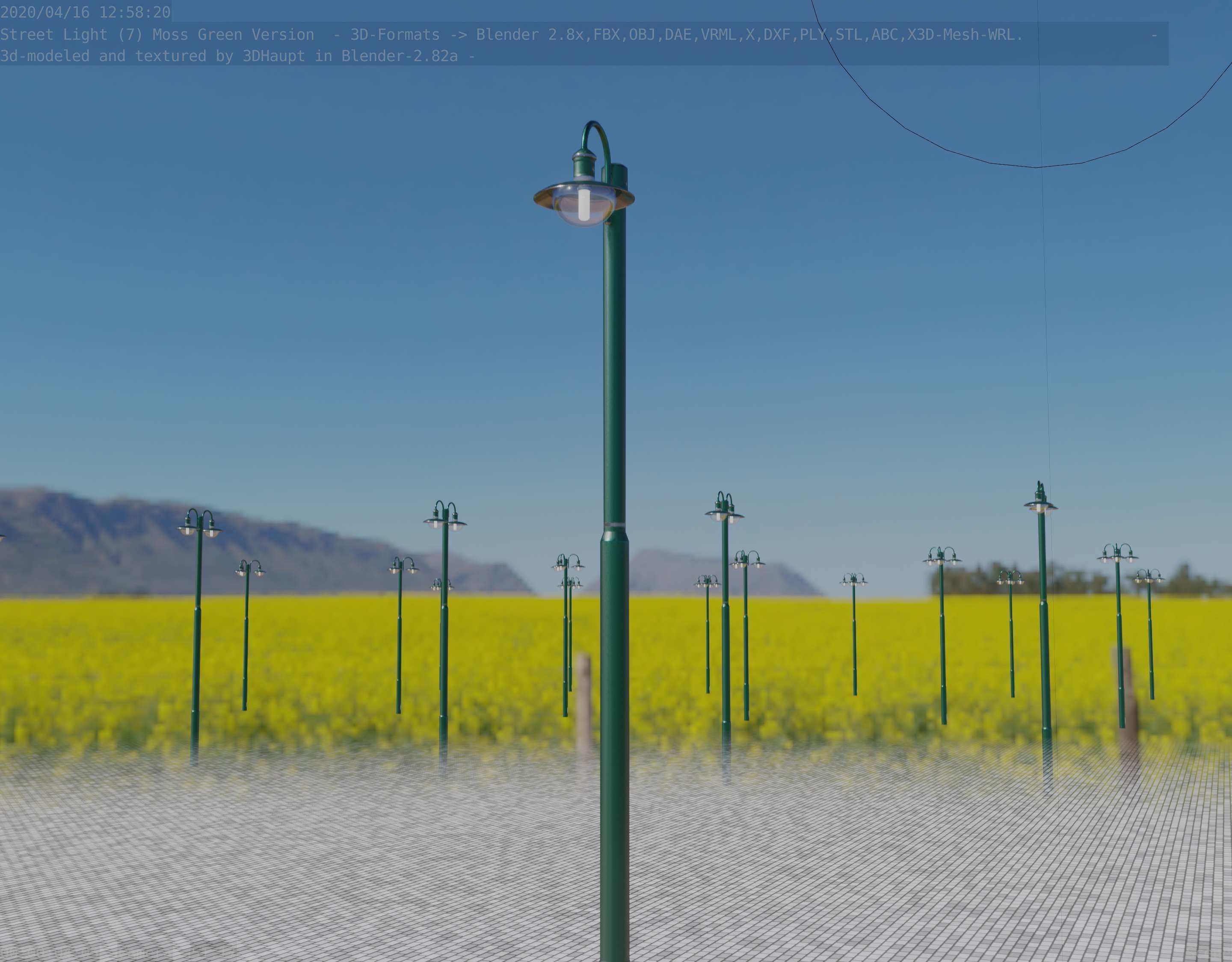 Street Light -7- Moss Green Version -1 Lamp- Low-poly 3D model_21