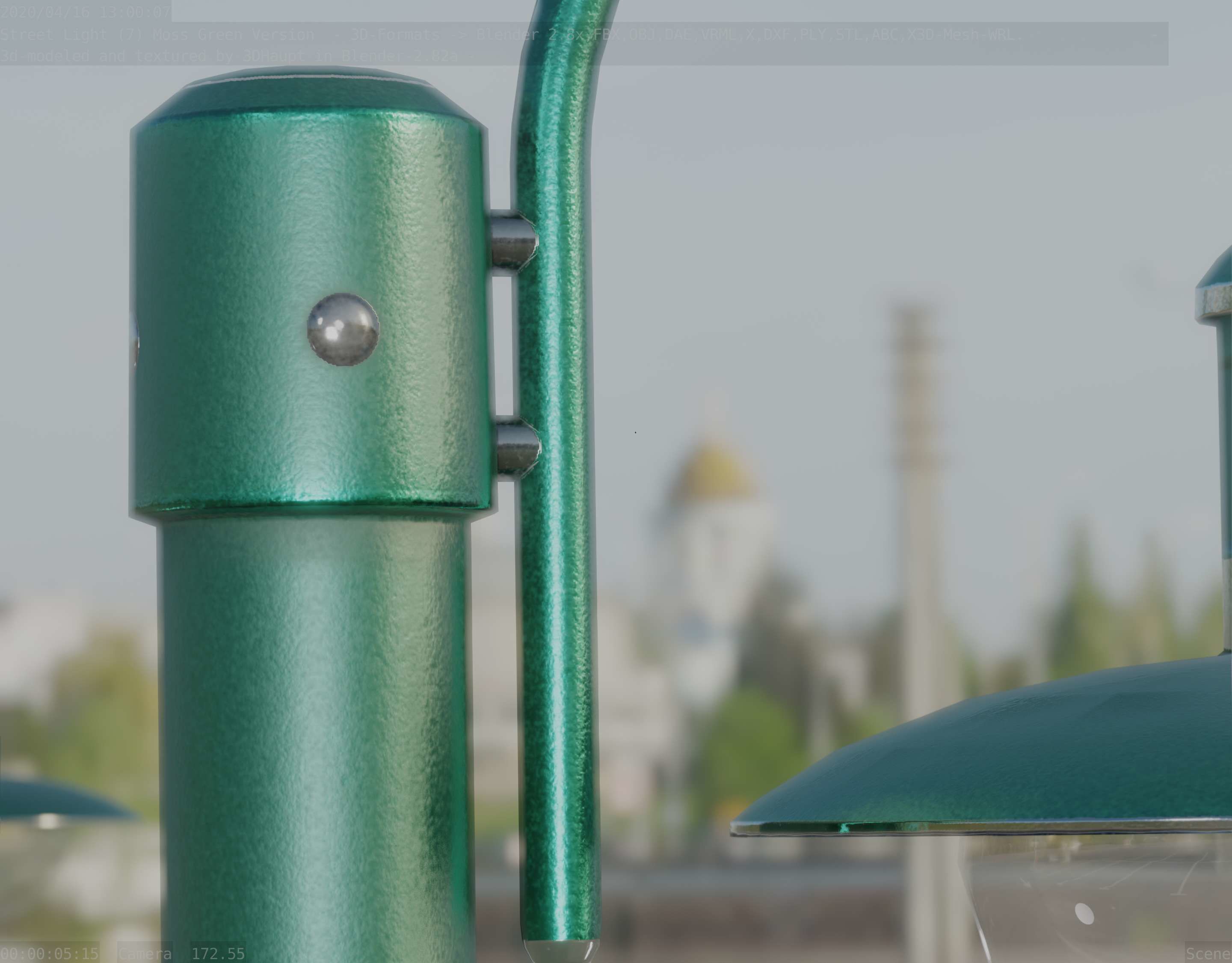 Street Light -7- Moss Green Version -1 Lamp- Low-poly 3D model_7