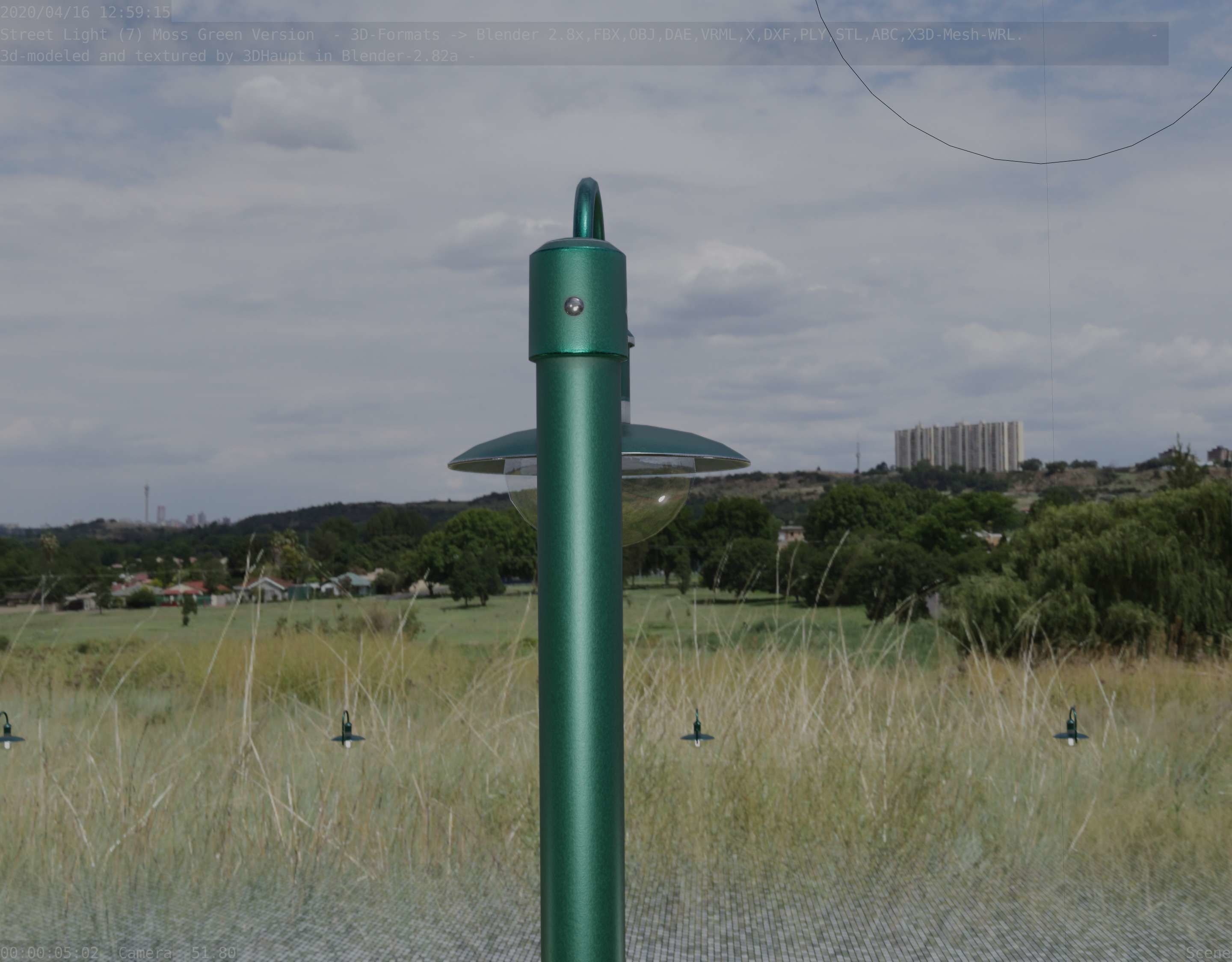 Street Light -7- Moss Green Version -1 Lamp- Low-poly 3D model_35