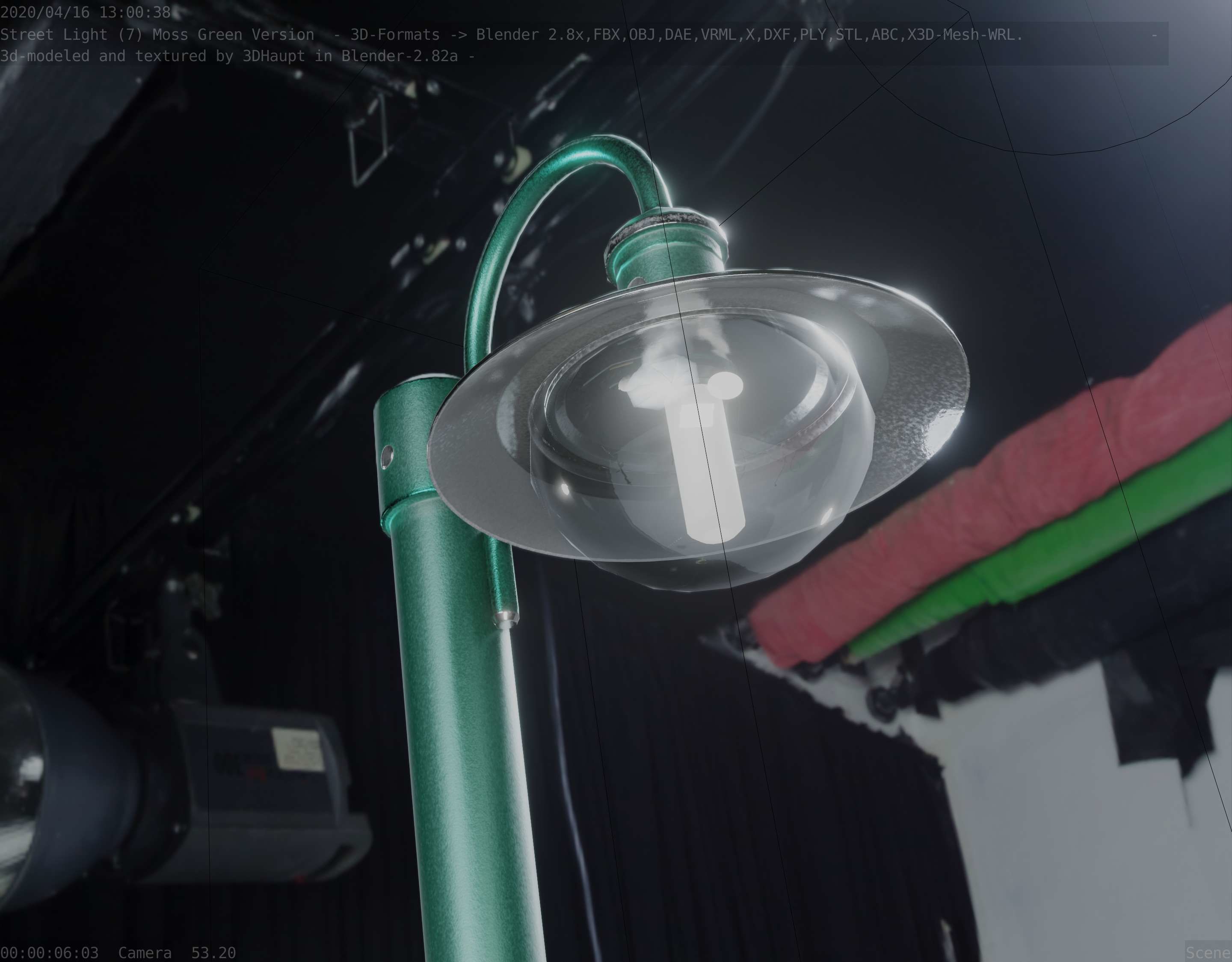 Street Light -7- Moss Green Version -1 Lamp- Low-poly 3D model_47