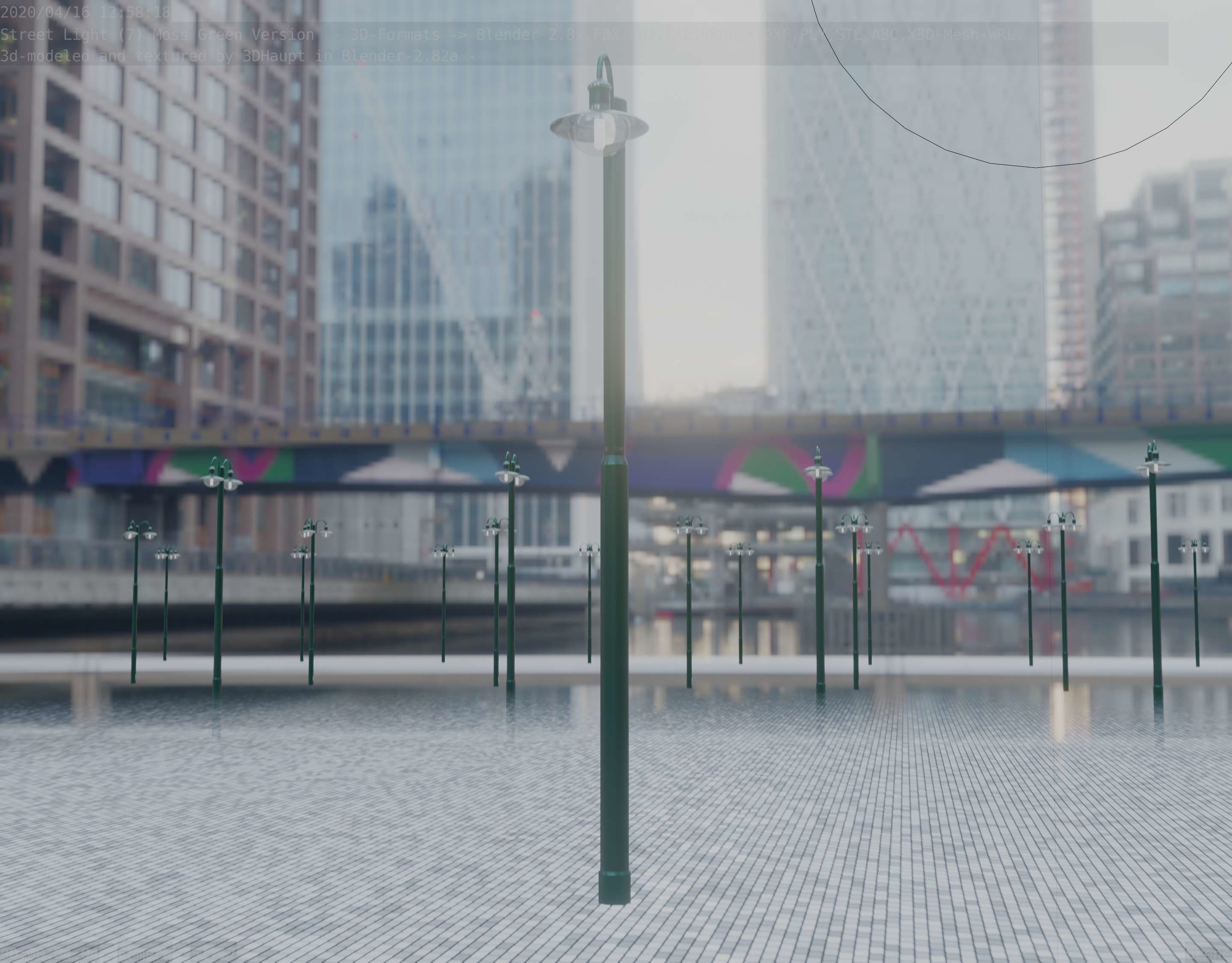 Street Light -7- Moss Green Version -1 Lamp- Low-poly 3D model_20