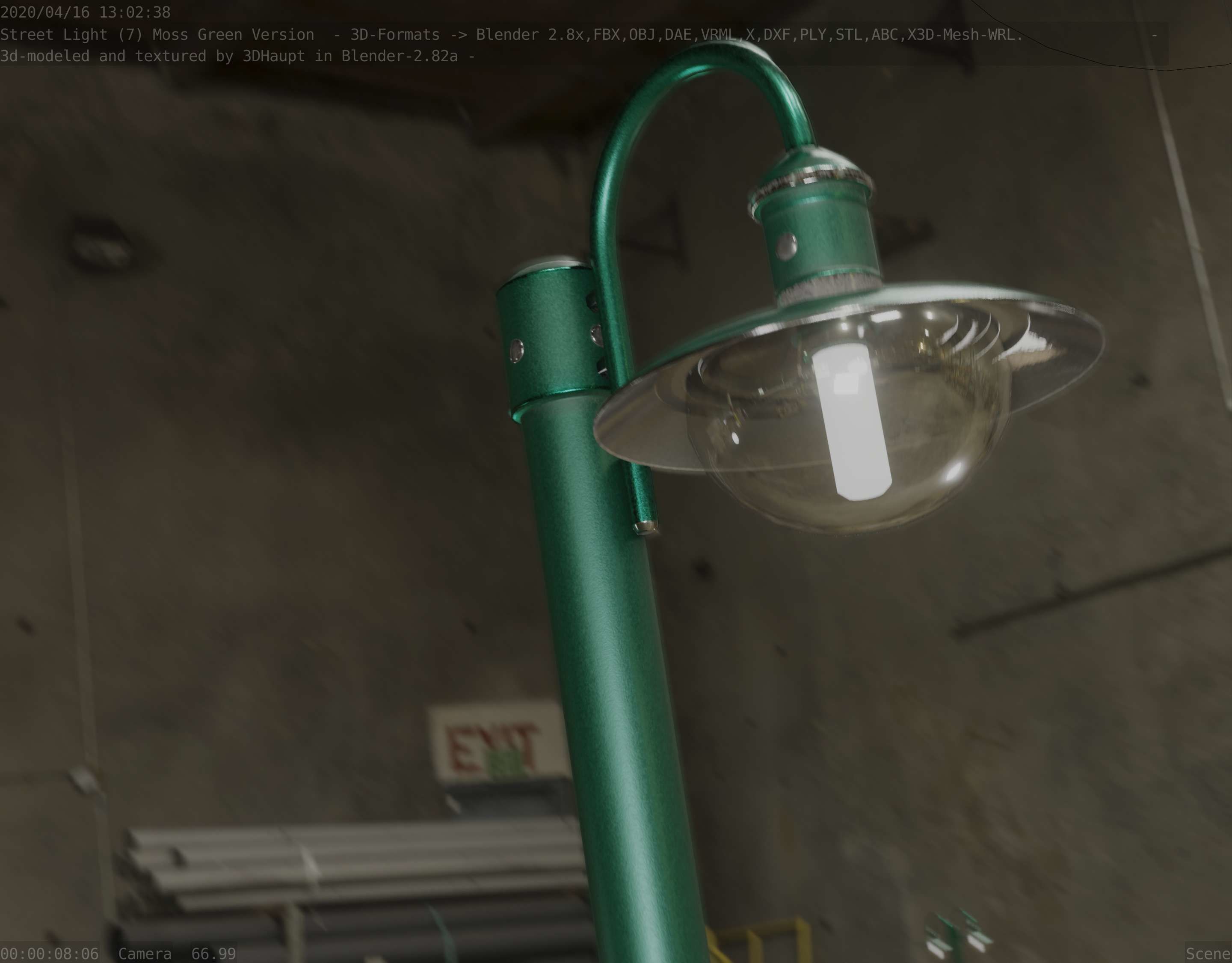 Street Light -7- Moss Green Version -1 Lamp- Low-poly 3D model_98
