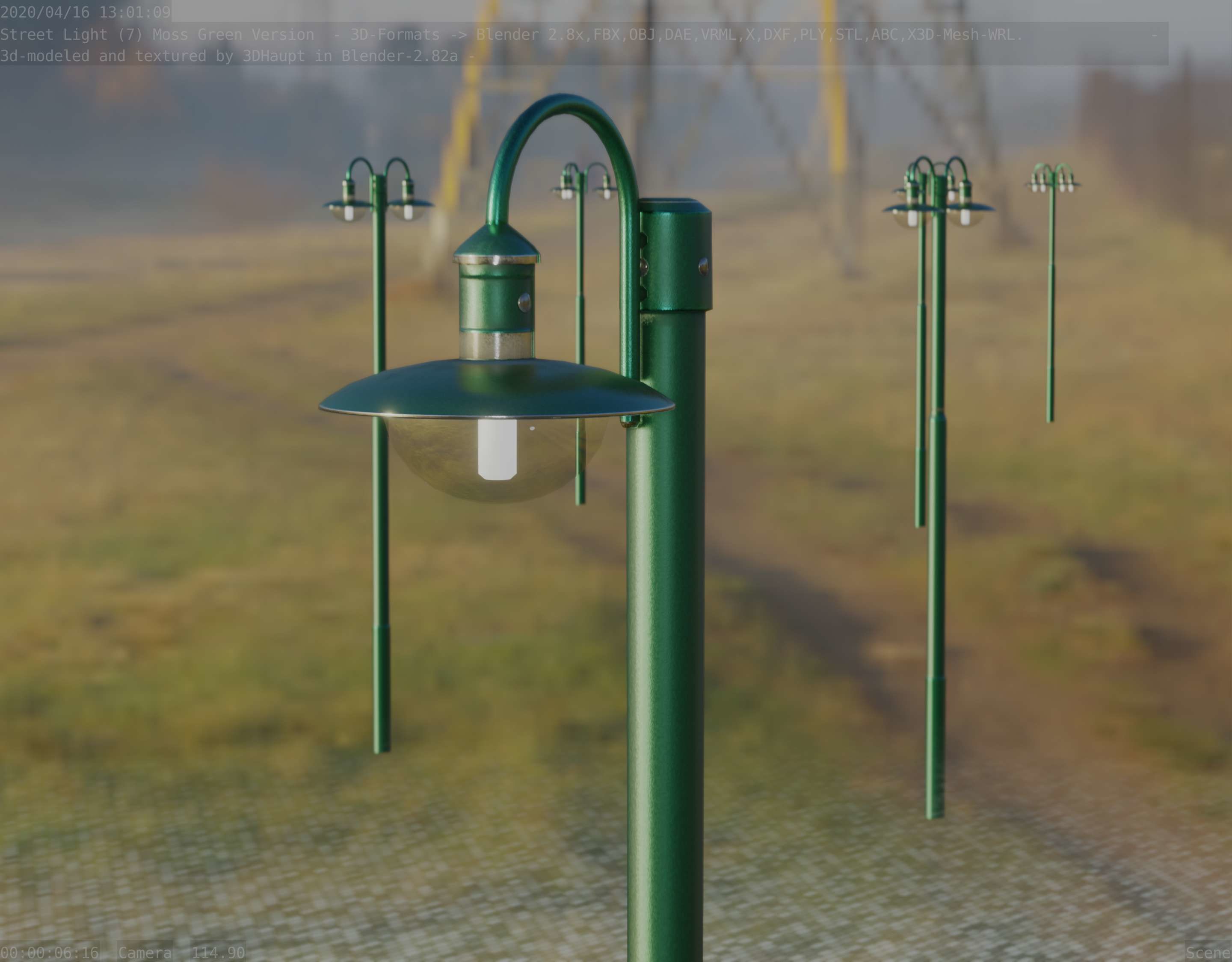 Street Light -7- Moss Green Version -1 Lamp- Low-poly 3D model_60