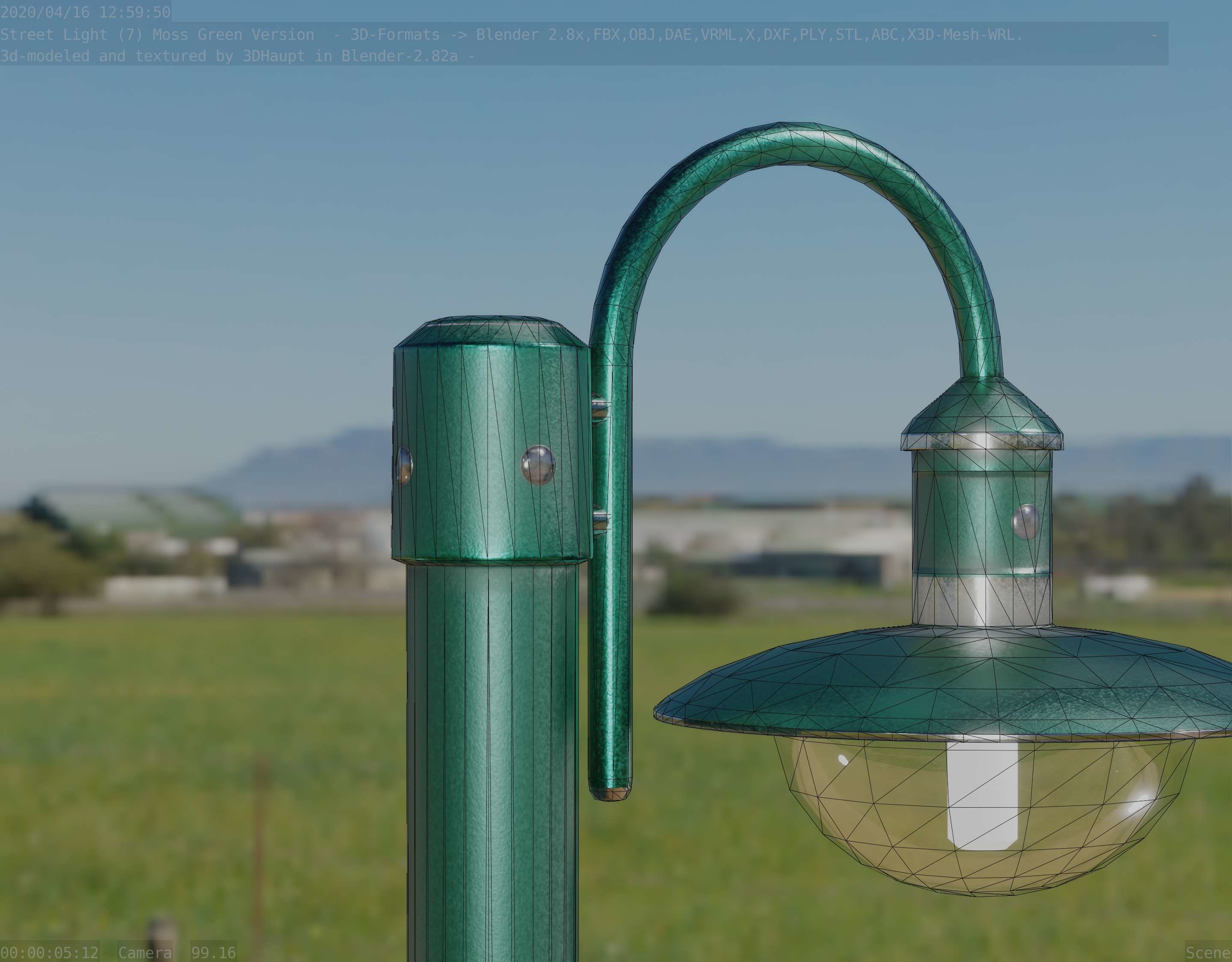 Street Light -7- Moss Green Version -1 Lamp- Low-poly 3D model_4