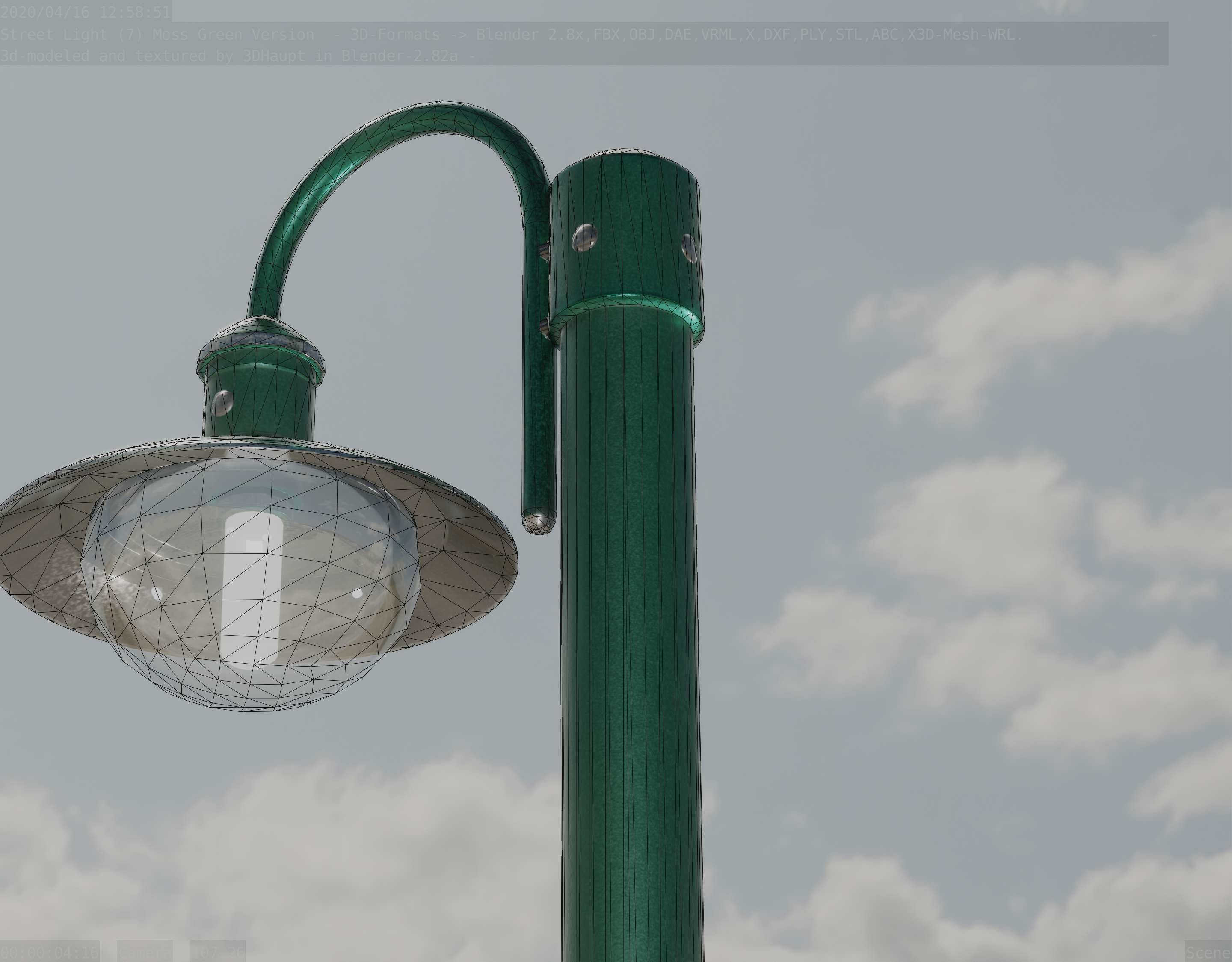 Street Light -7- Moss Green Version -1 Lamp- Low-poly 3D model_14