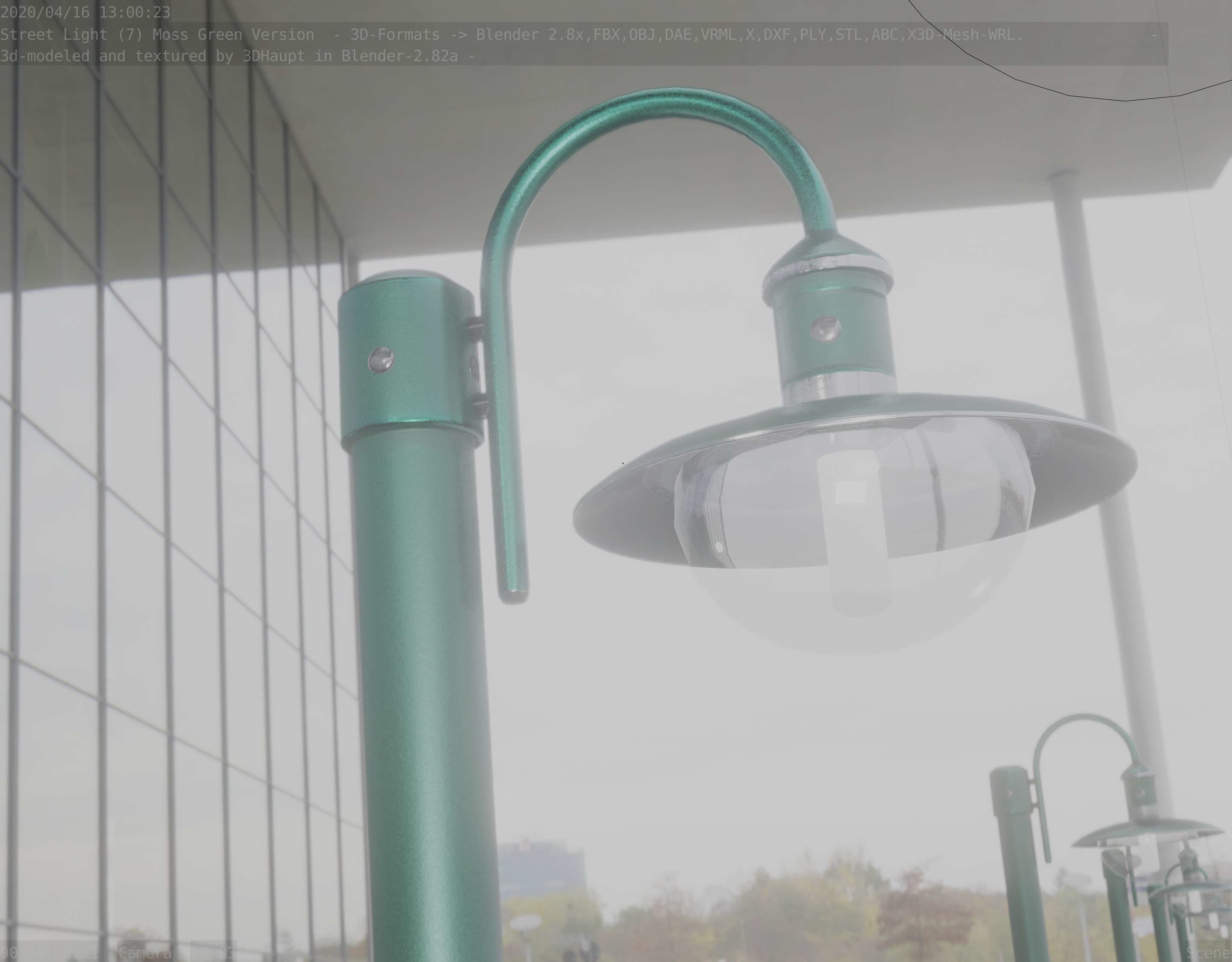 Street Light -7- Moss Green Version -1 Lamp- Low-poly 3D model_13