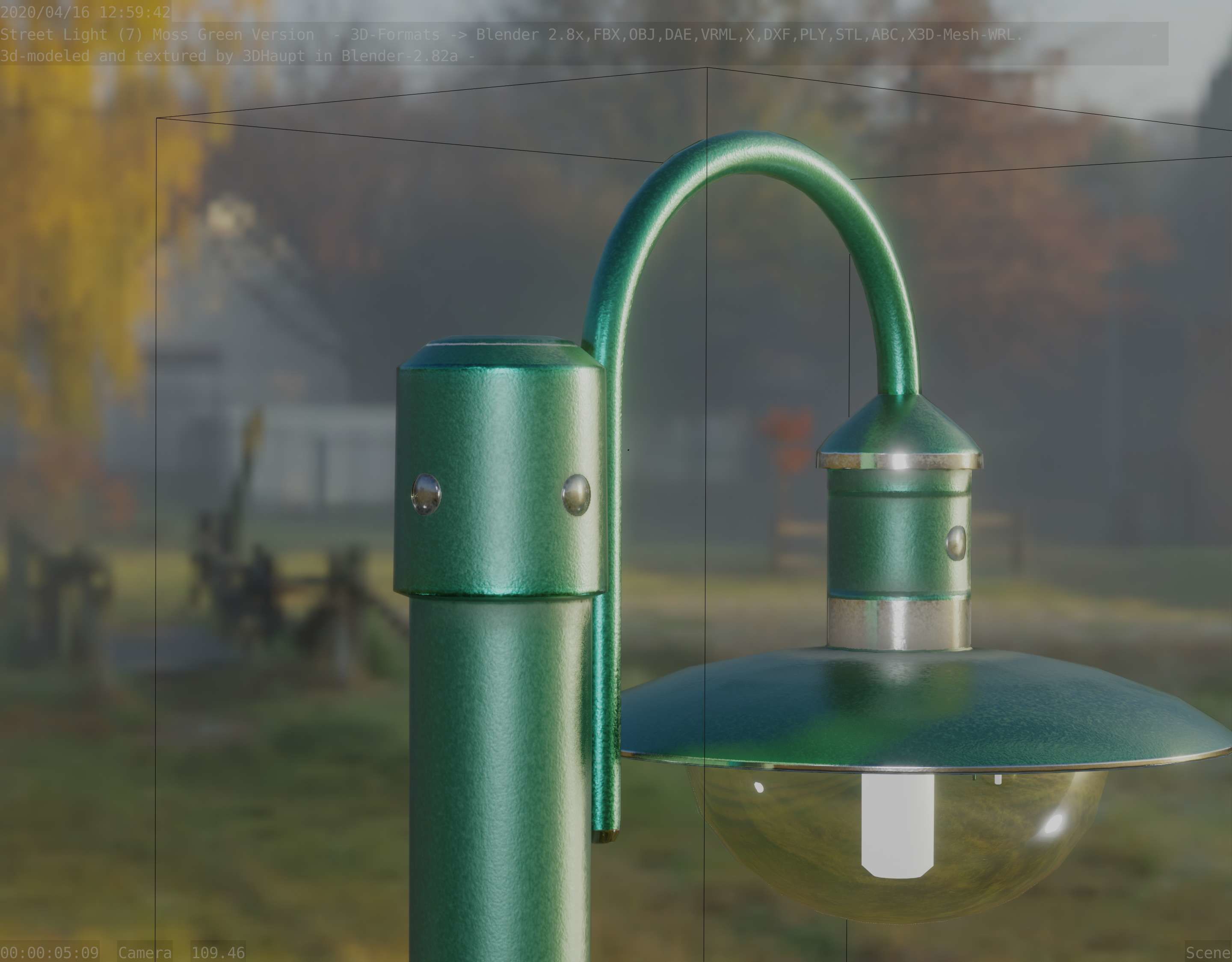 Street Light -7- Moss Green Version -1 Lamp- Low-poly 3D model_1