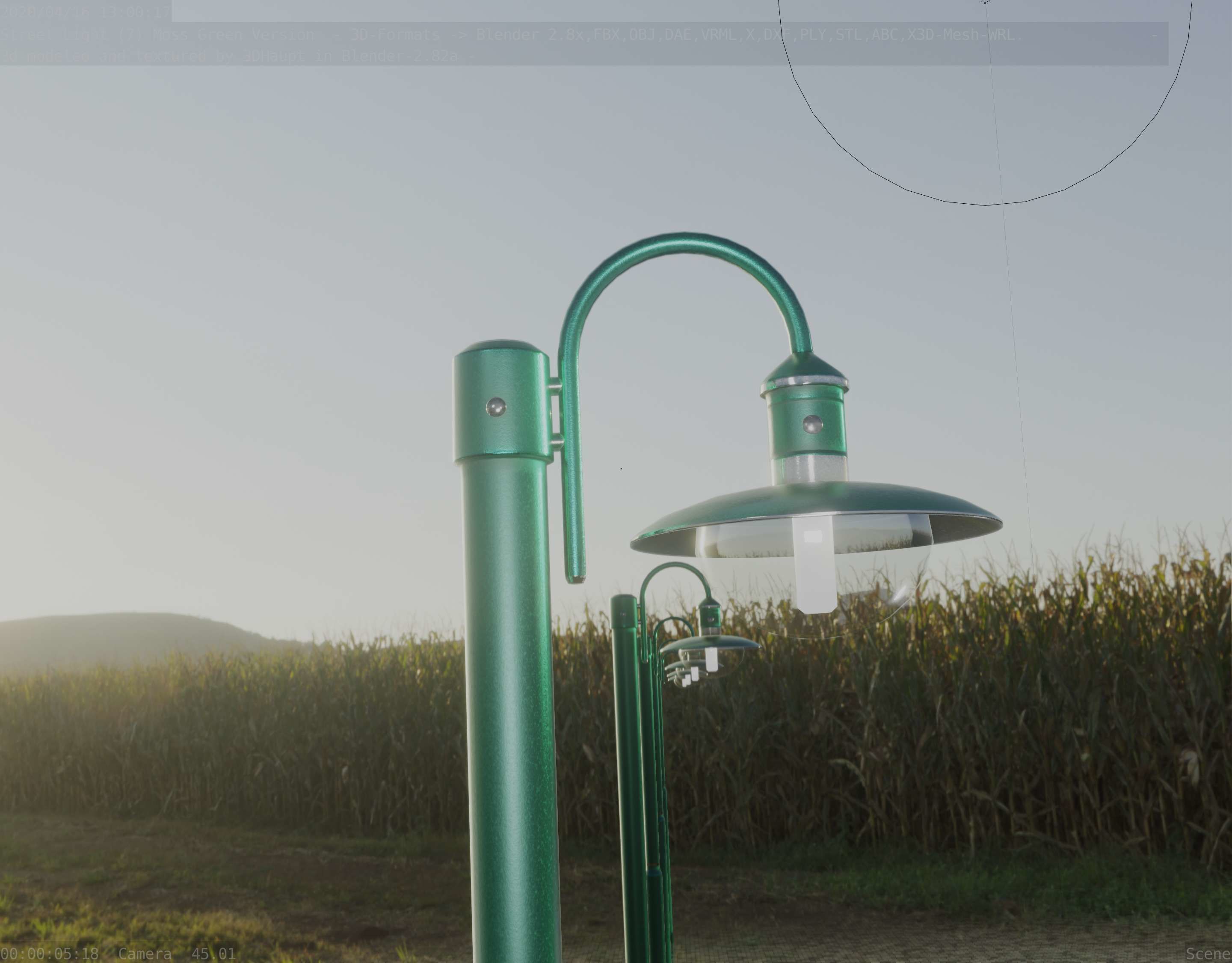 Street Light -7- Moss Green Version -1 Lamp- Low-poly 3D model_10