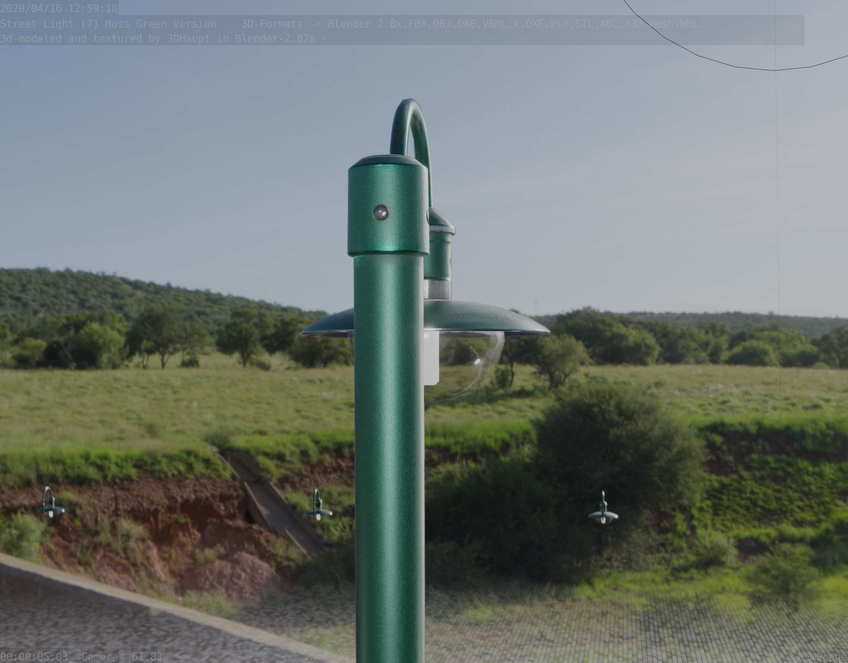 Street Light -7- Moss Green Version -1 Lamp- Low-poly 3D model_36