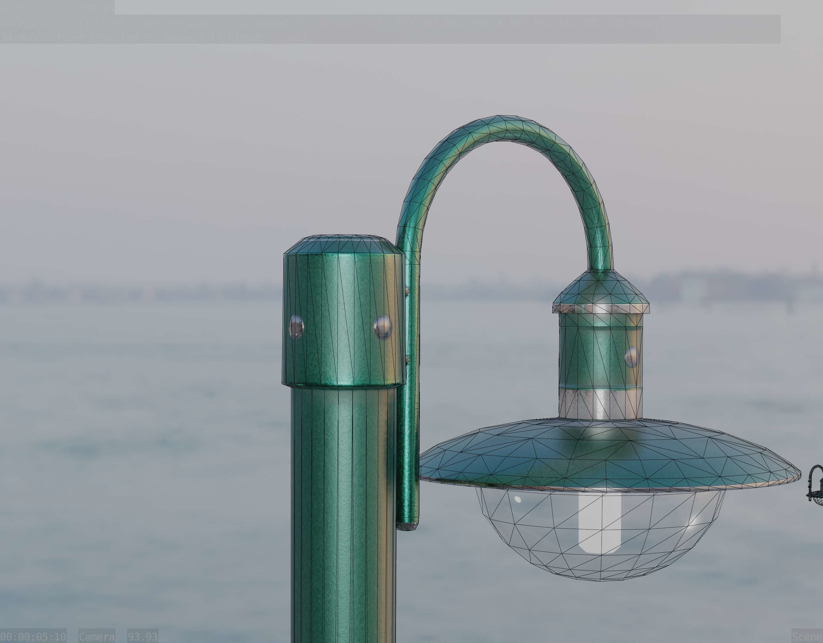 Street Light -7- Moss Green Version -1 Lamp- Low-poly 3D model_2