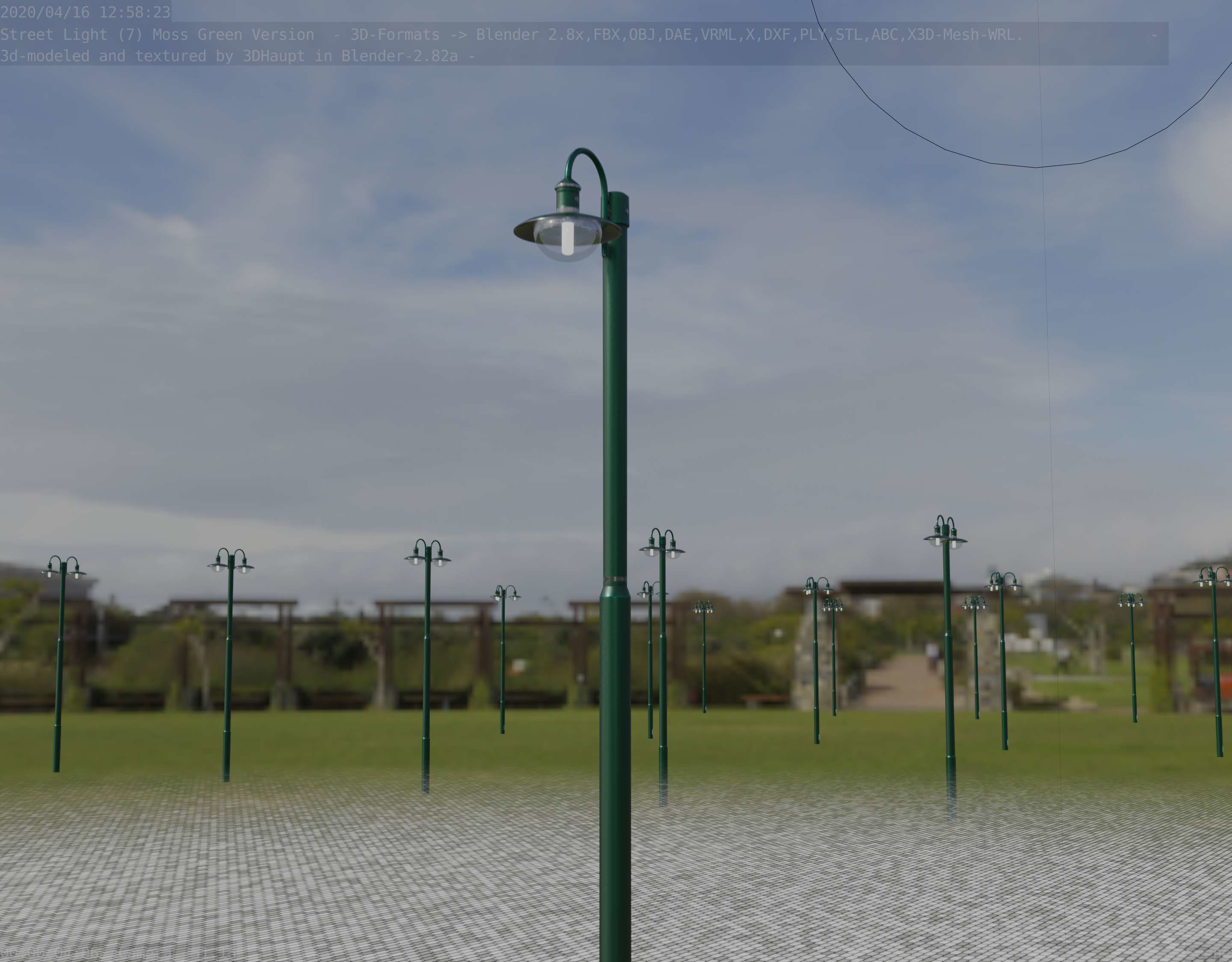 Street Light -7- Moss Green Version -1 Lamp- Low-poly 3D model_22