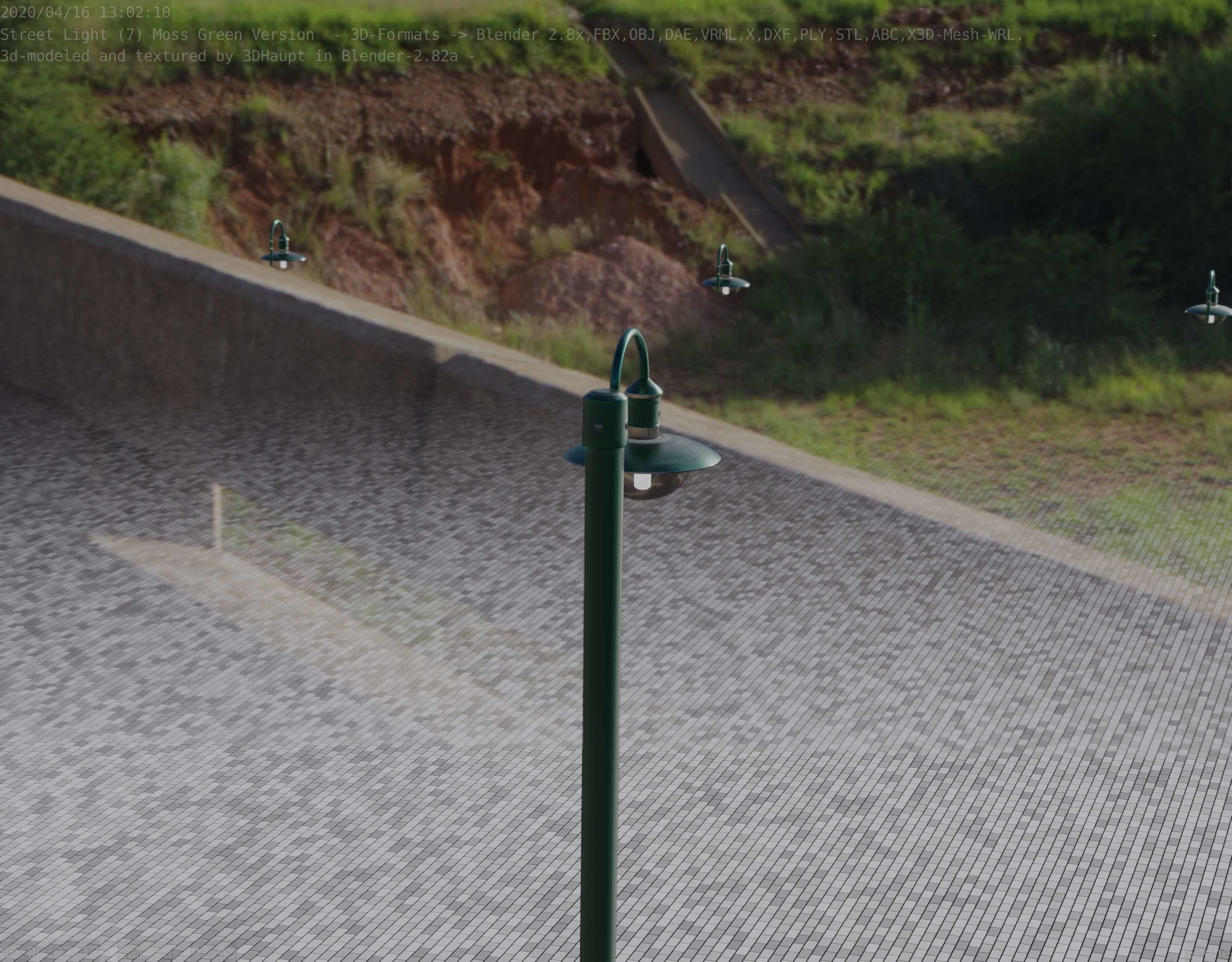 Street Light -7- Moss Green Version -1 Lamp- Low-poly 3D model_85