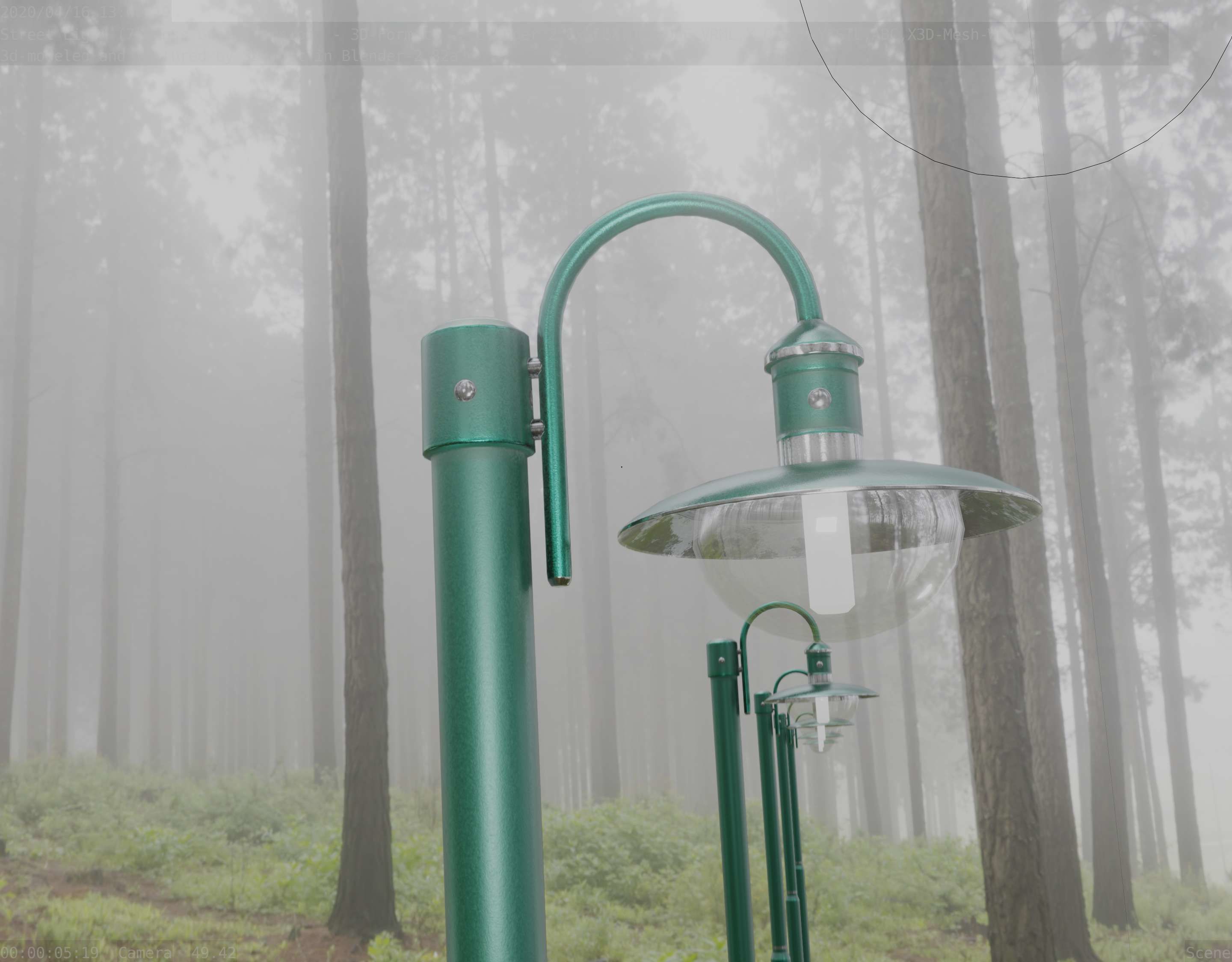 Street Light -7- Moss Green Version -1 Lamp- Low-poly 3D model_11