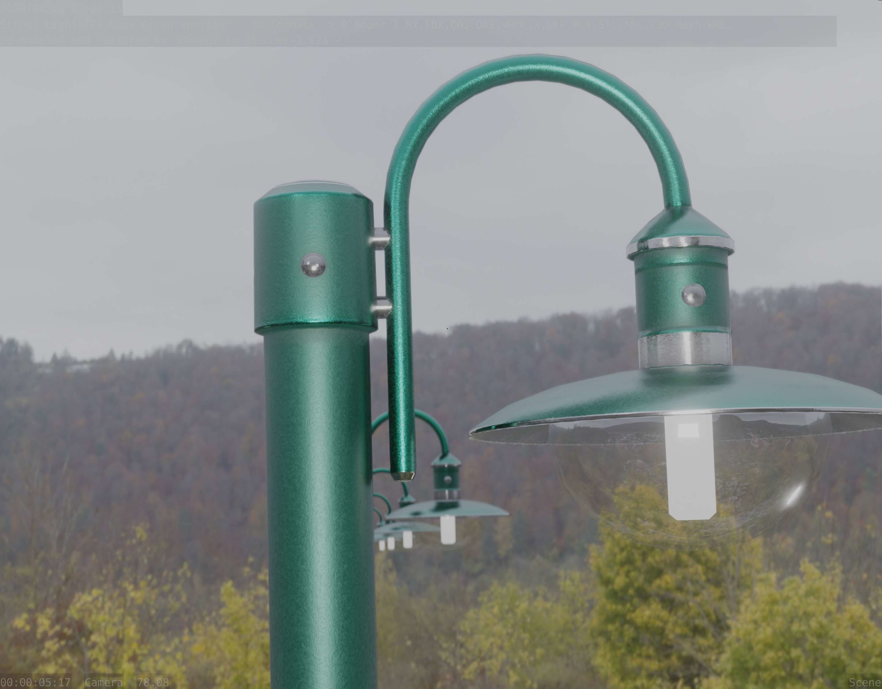 Street Light -7- Moss Green Version -1 Lamp- Low-poly 3D model_9