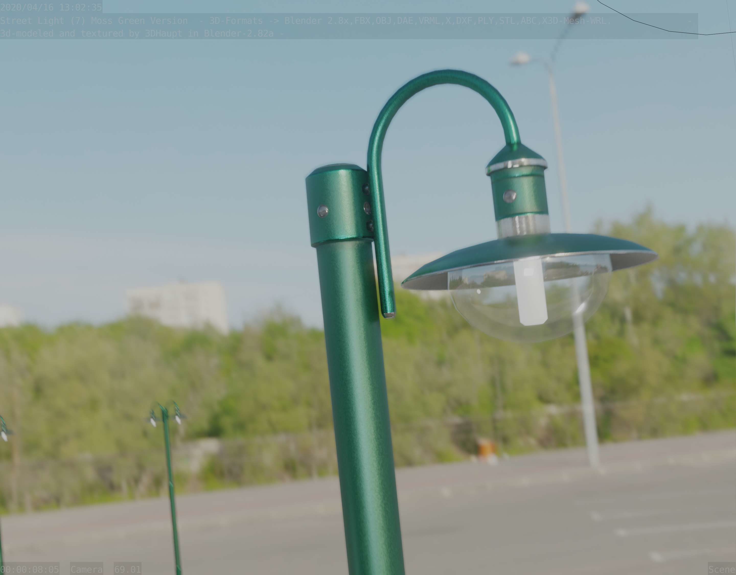 Street Light -7- Moss Green Version -1 Lamp- Low-poly 3D model_97