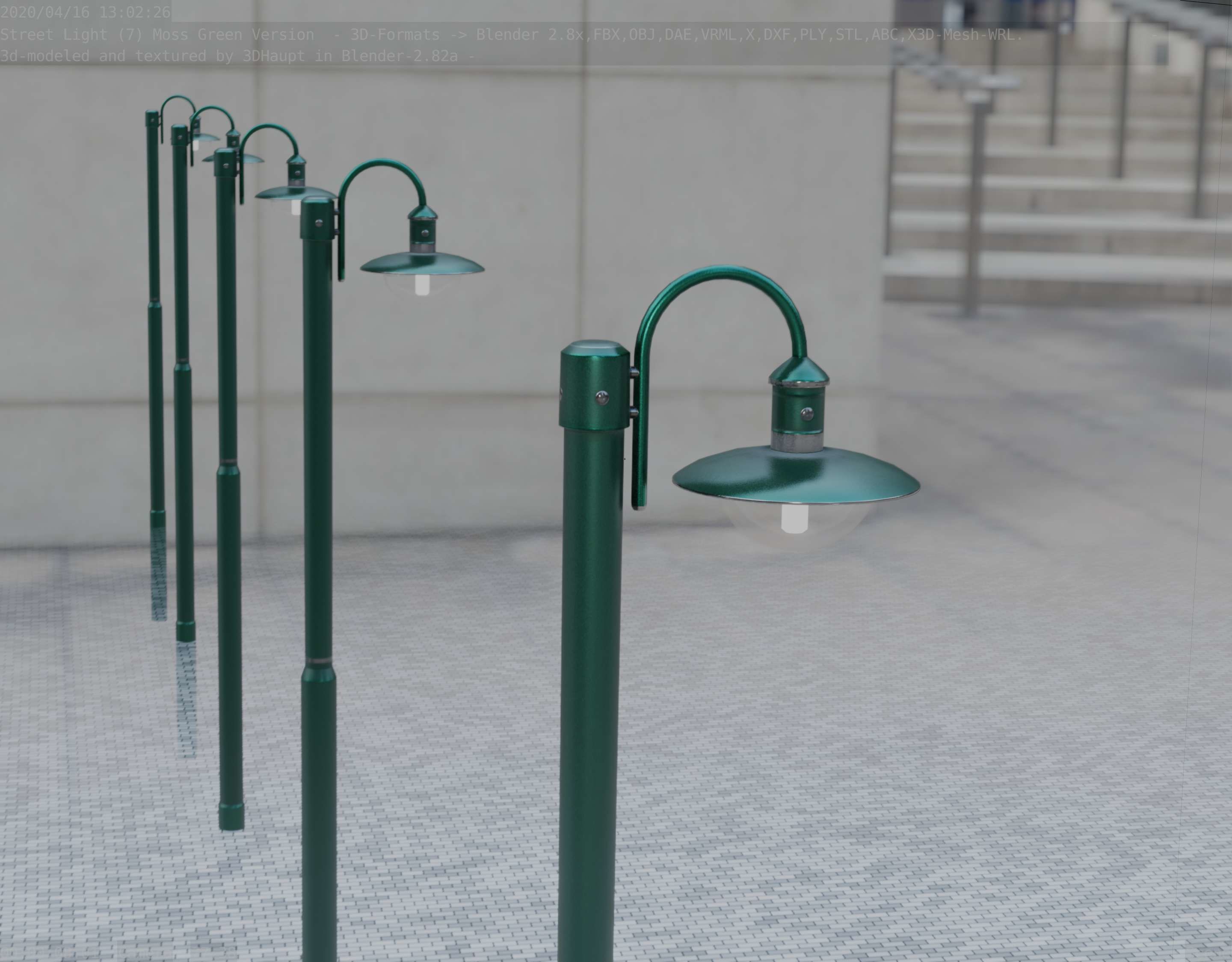 Street Light -7- Moss Green Version -1 Lamp- Low-poly 3D model_93