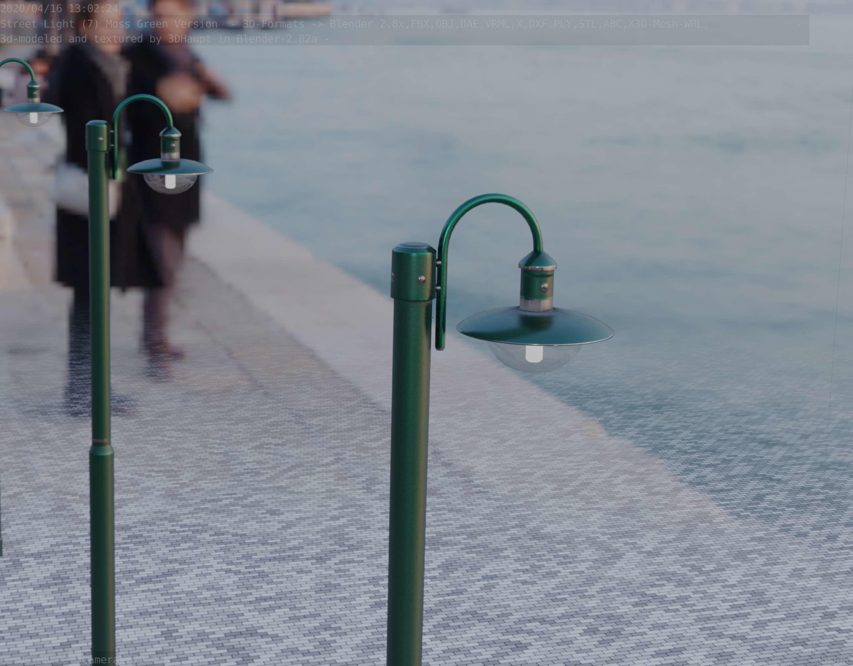 Street Light -7- Moss Green Version -1 Lamp- Low-poly 3D model_92