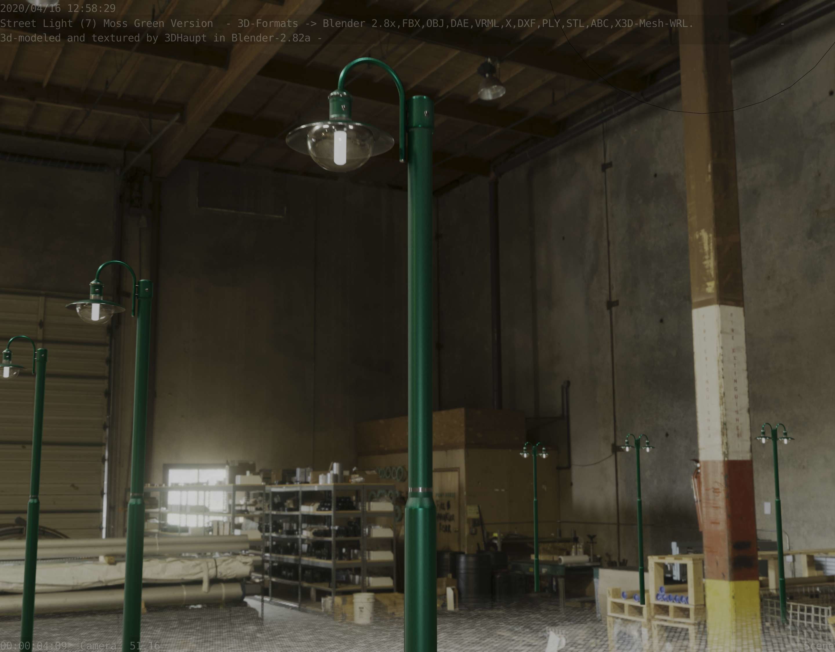 Street Light -7- Moss Green Version -1 Lamp- Low-poly 3D model_25