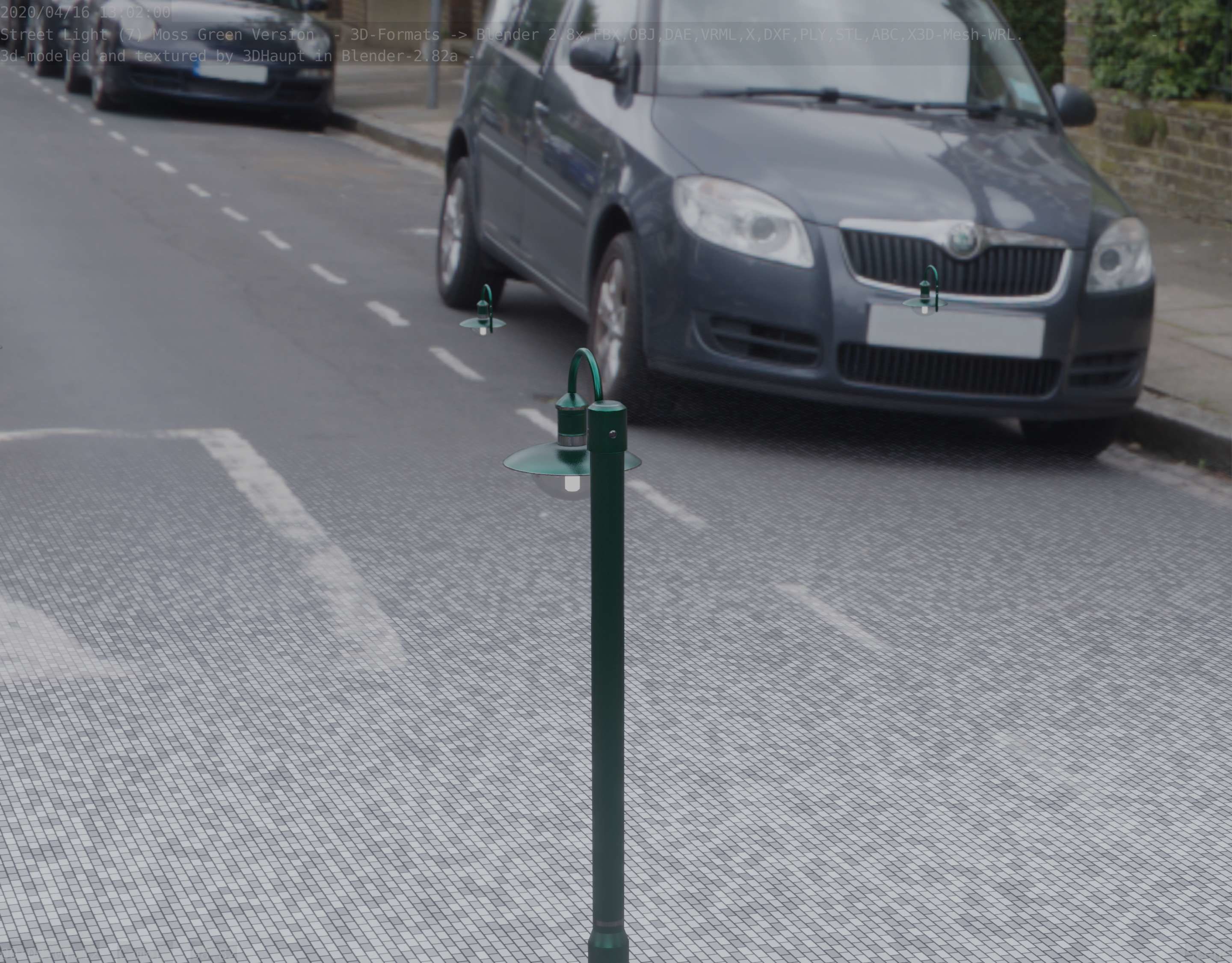 Street Light -7- Moss Green Version -1 Lamp- Low-poly 3D model_80