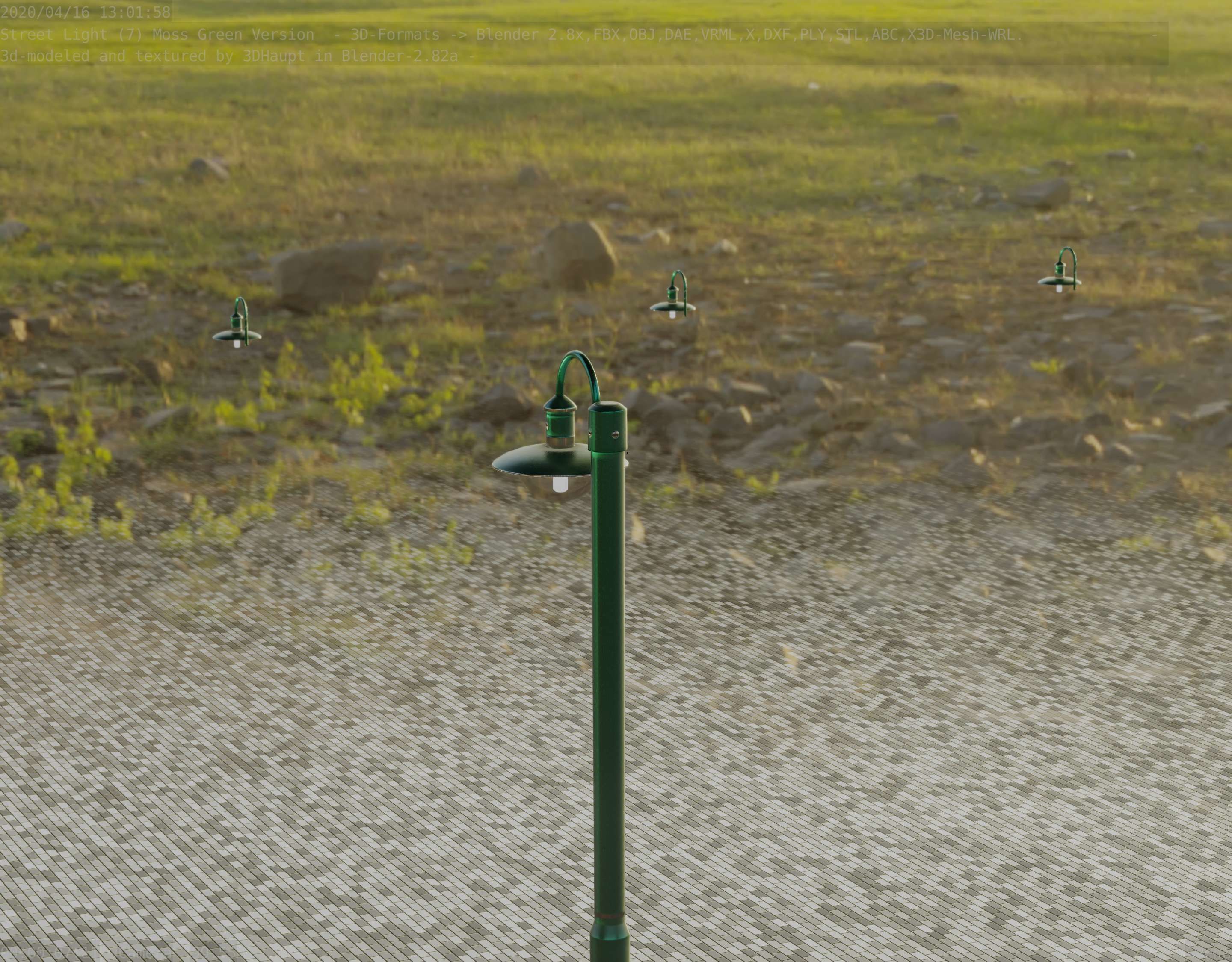 Street Light -7- Moss Green Version -1 Lamp- Low-poly 3D model_79