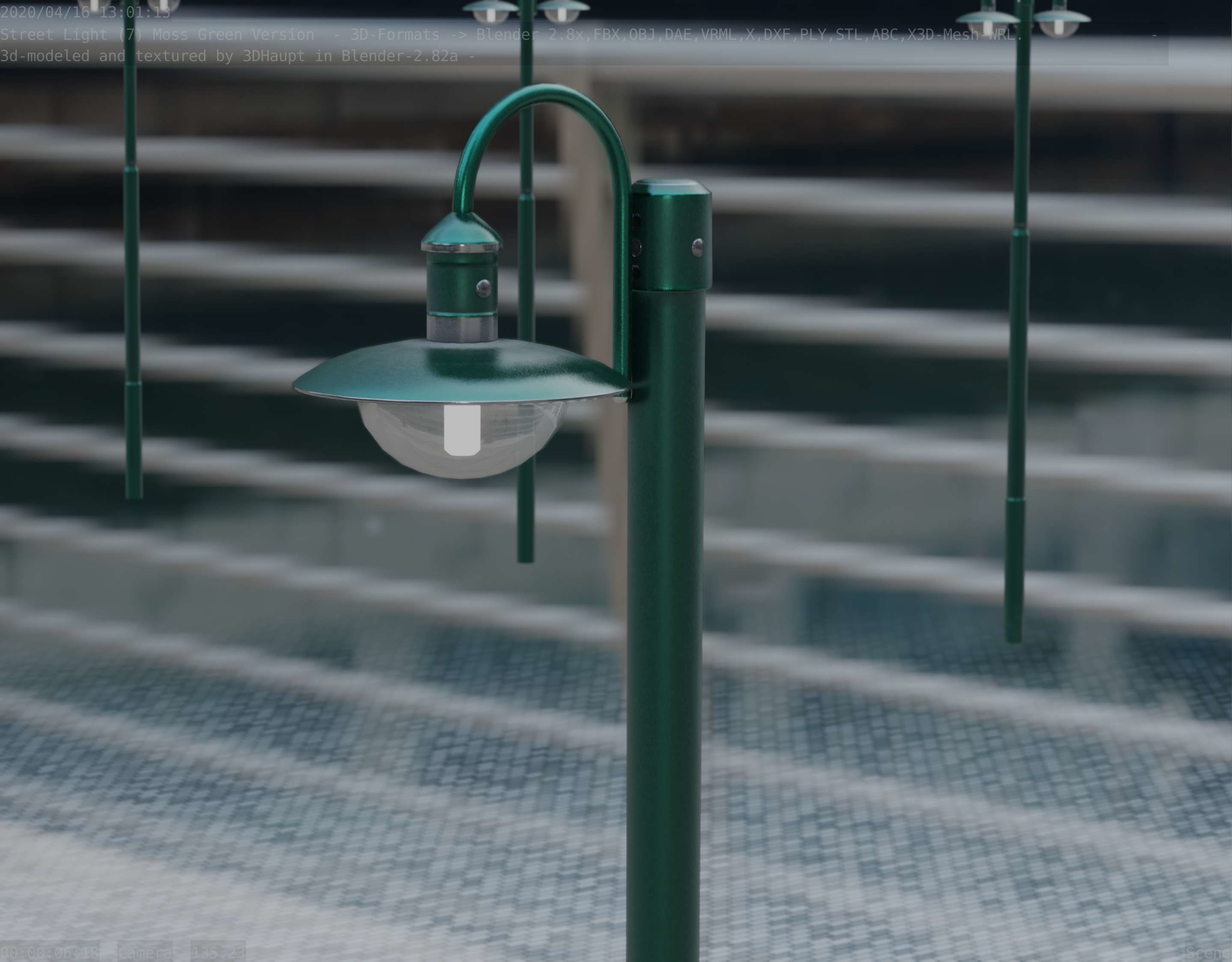 Street Light -7- Moss Green Version -1 Lamp- Low-poly 3D model_62