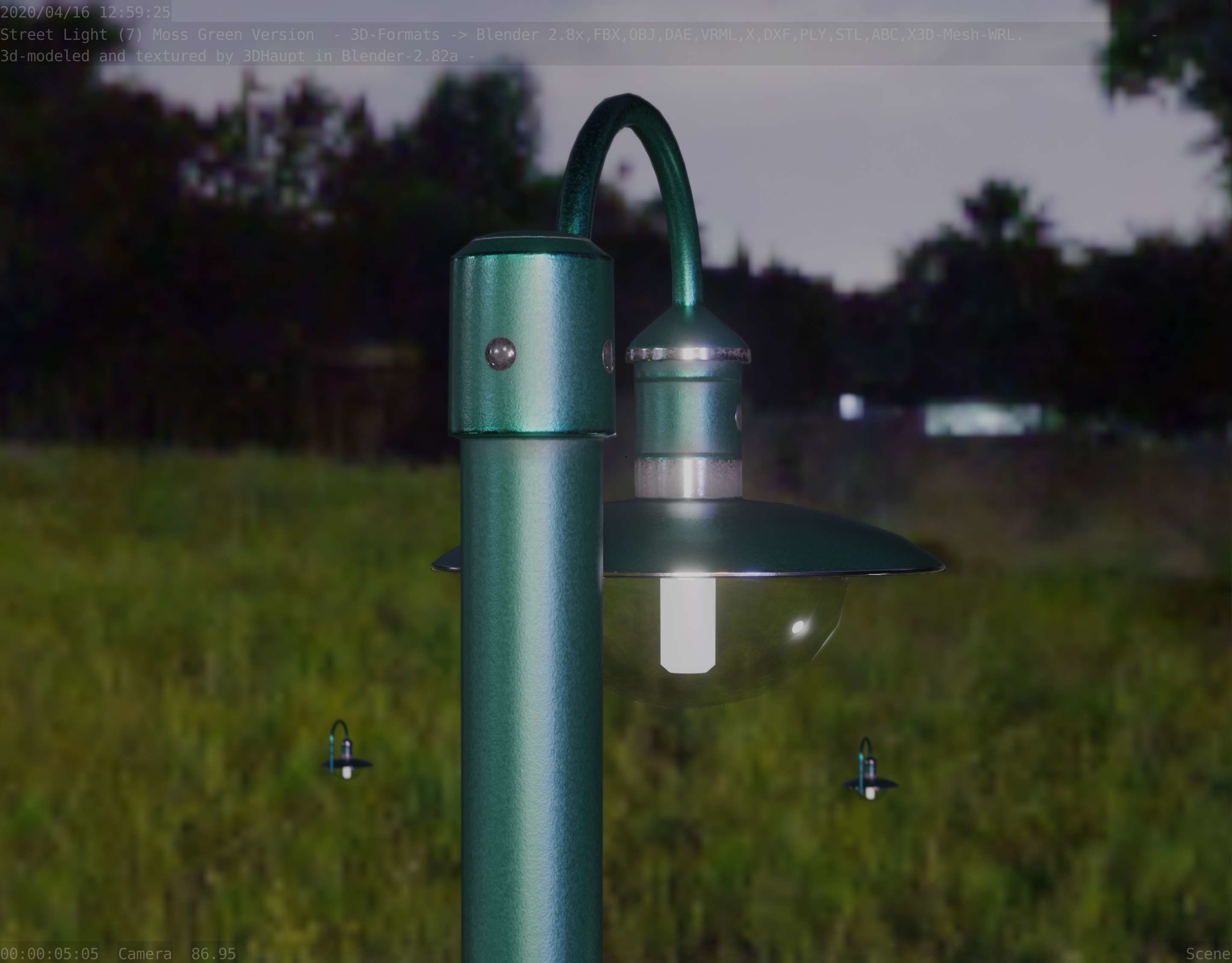 Street Light -7- Moss Green Version -1 Lamp- Low-poly 3D model_38