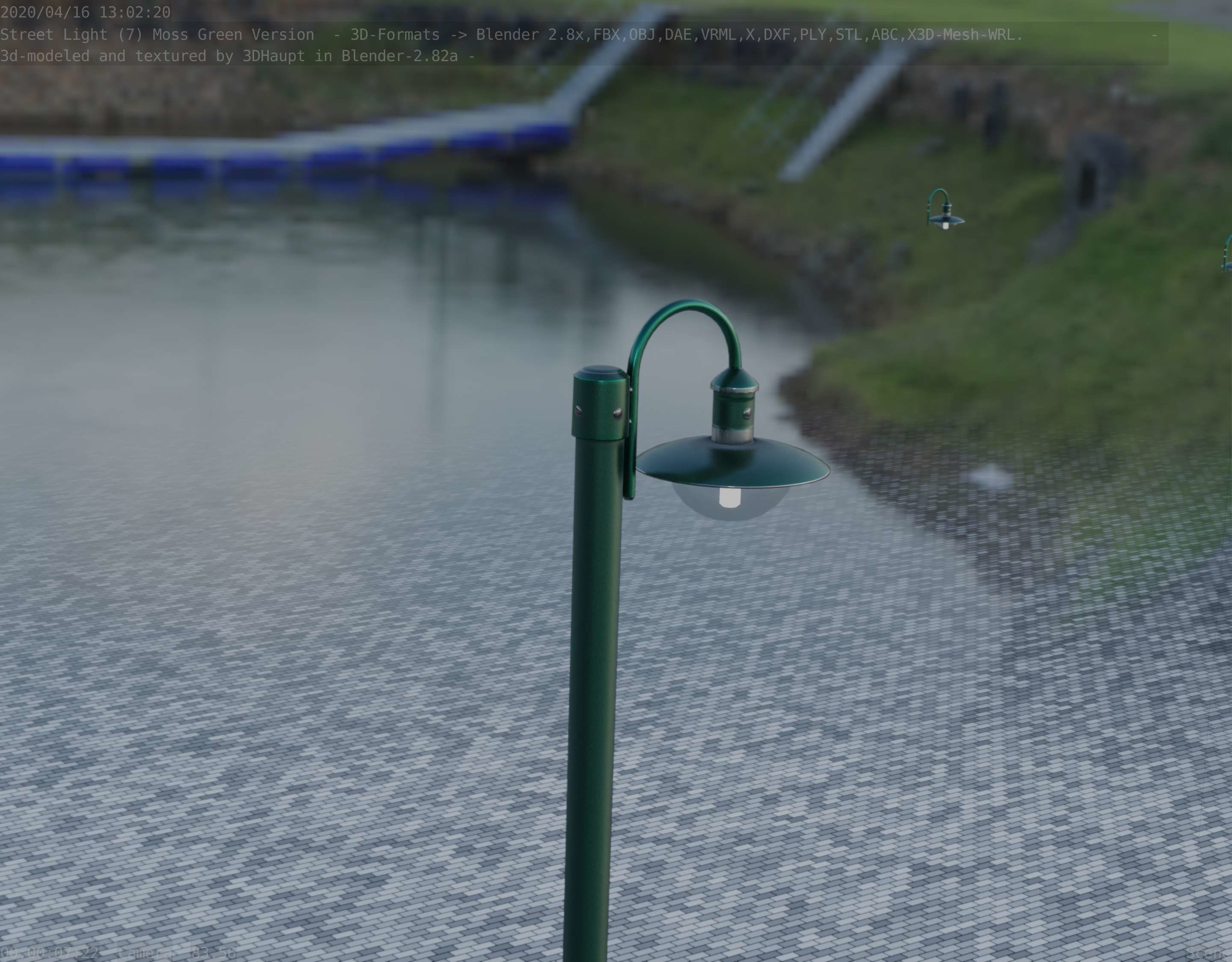 Street Light -7- Moss Green Version -1 Lamp- Low-poly 3D model_90