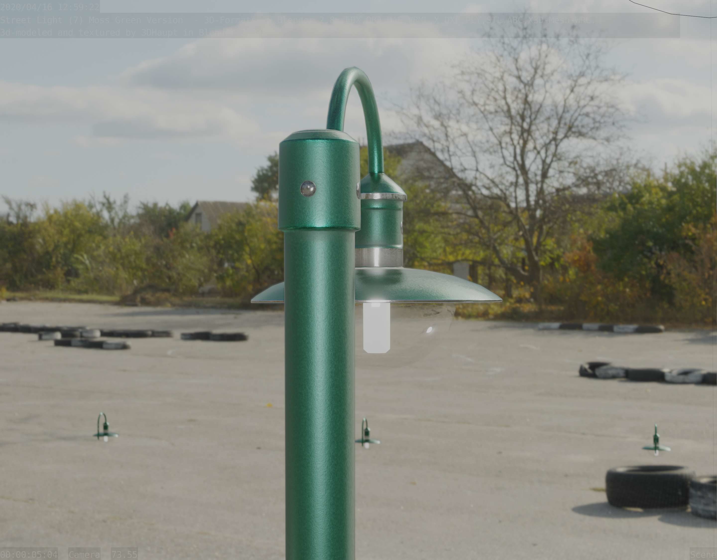 Street Light -7- Moss Green Version -1 Lamp- Low-poly 3D model_37