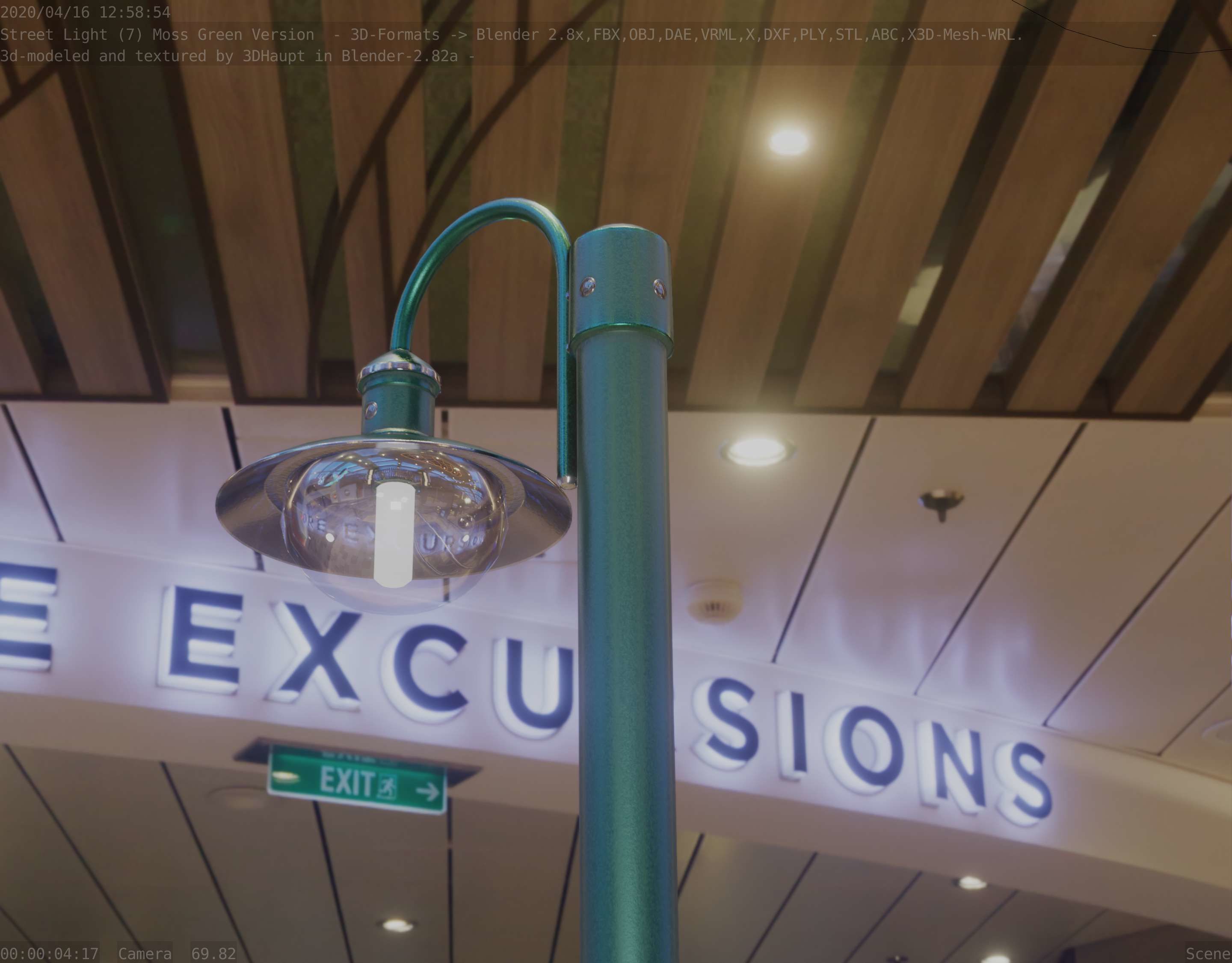 Street Light -7- Moss Green Version -1 Lamp- Low-poly 3D model_16