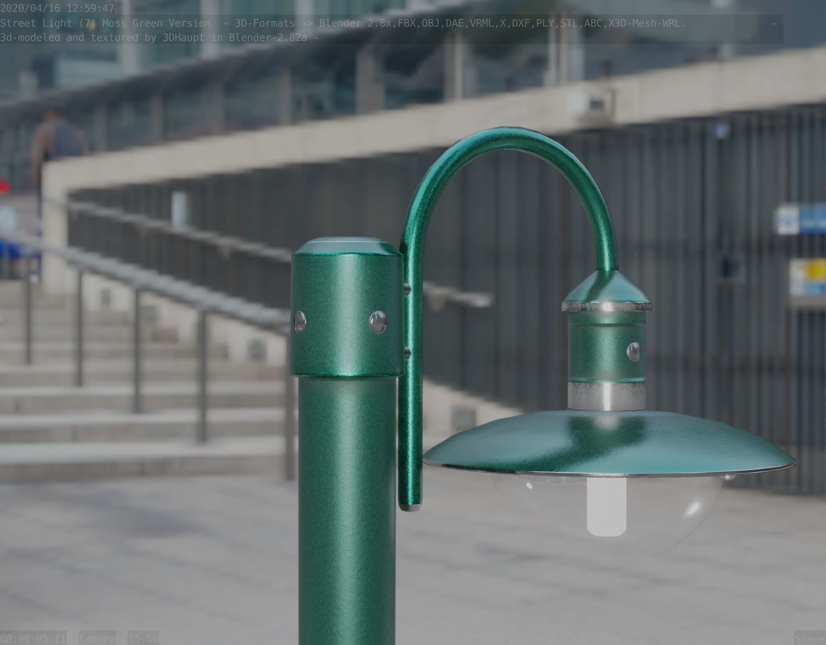 Street Light -7- Moss Green Version -1 Lamp- Low-poly 3D model_3