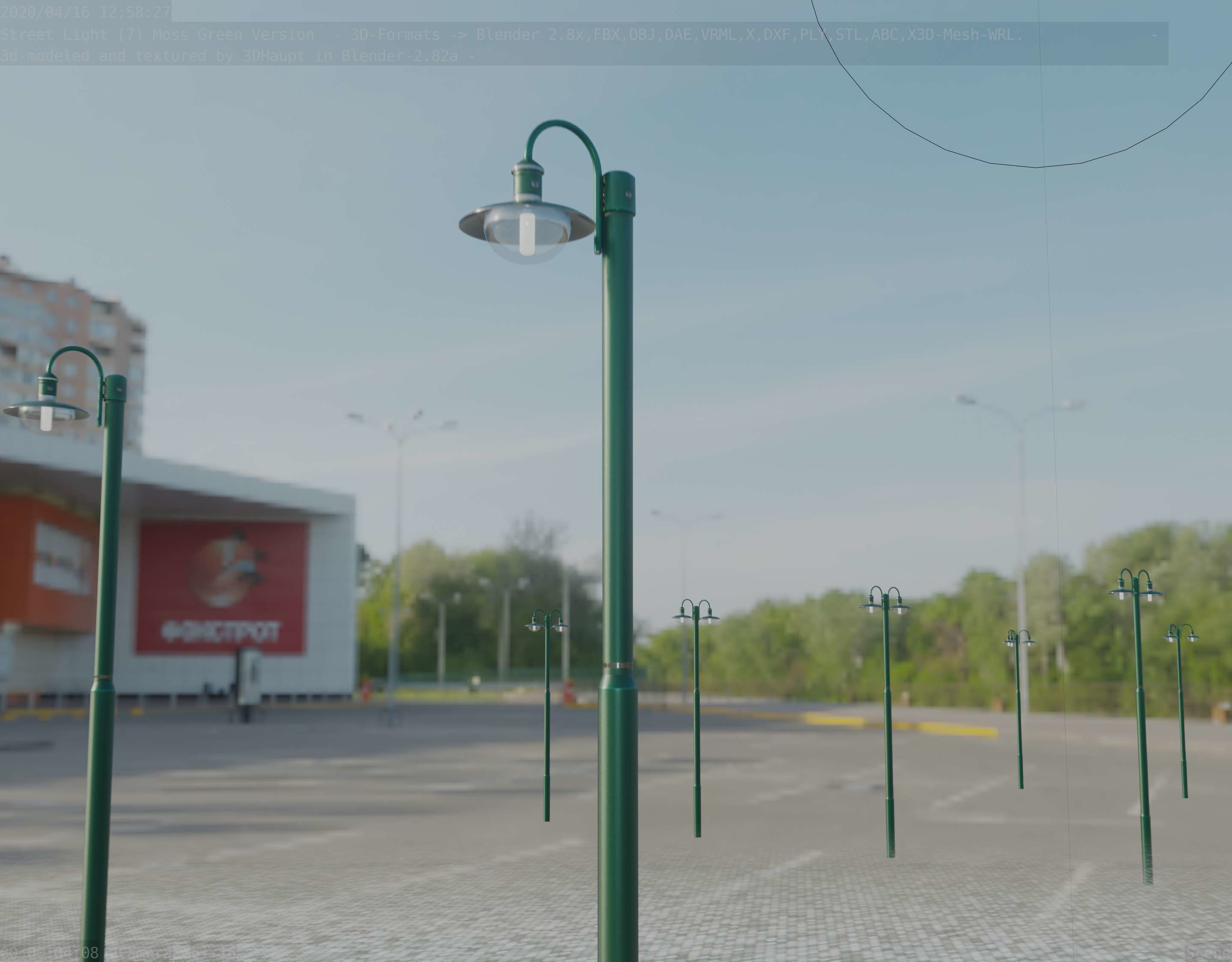 Street Light -7- Moss Green Version -1 Lamp- Low-poly 3D model_24