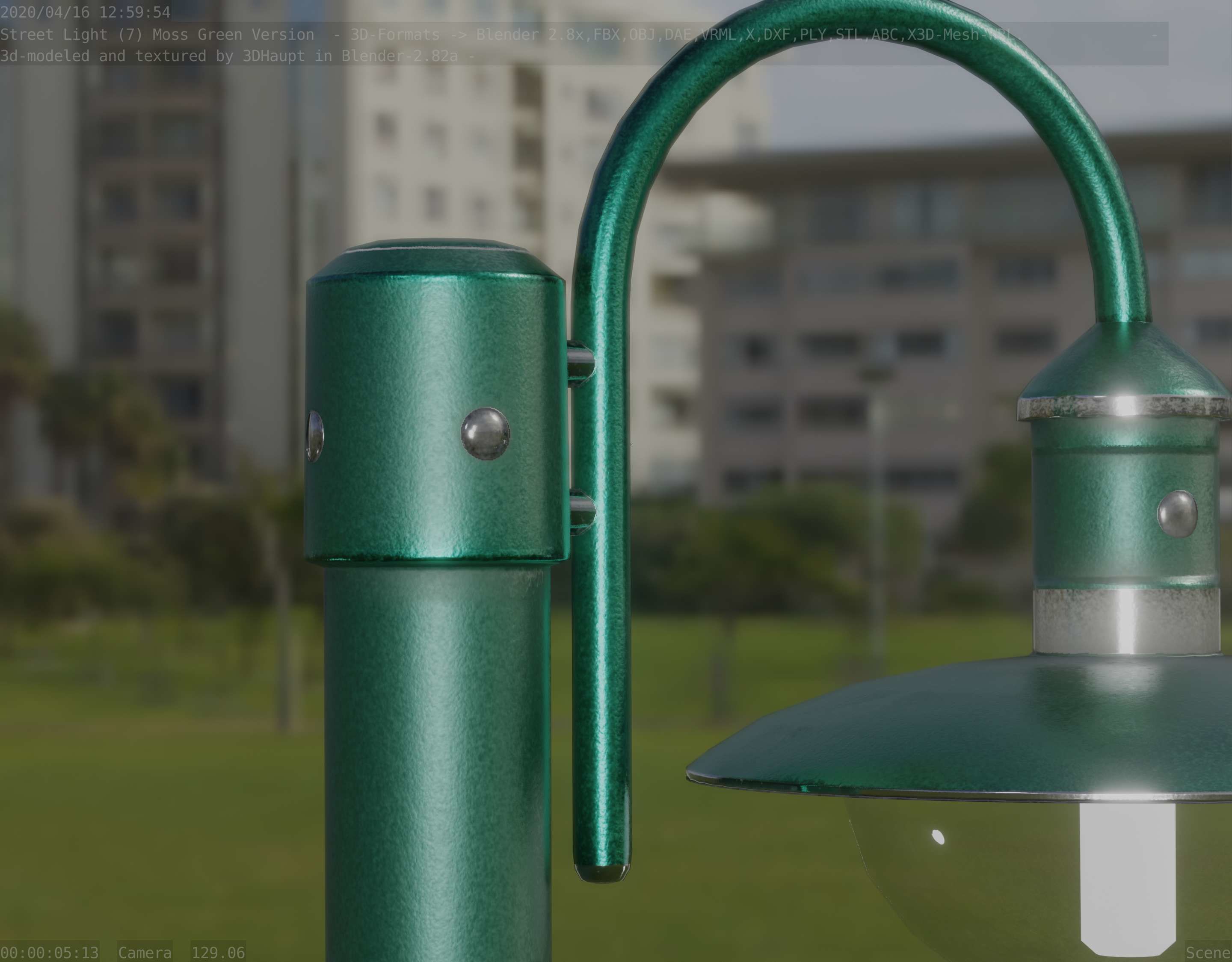 Street Light -7- Moss Green Version -1 Lamp- Low-poly 3D model_5
