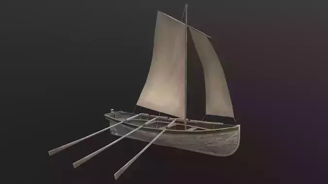 Old wooden boat Yal-6 Low-poly 3D model