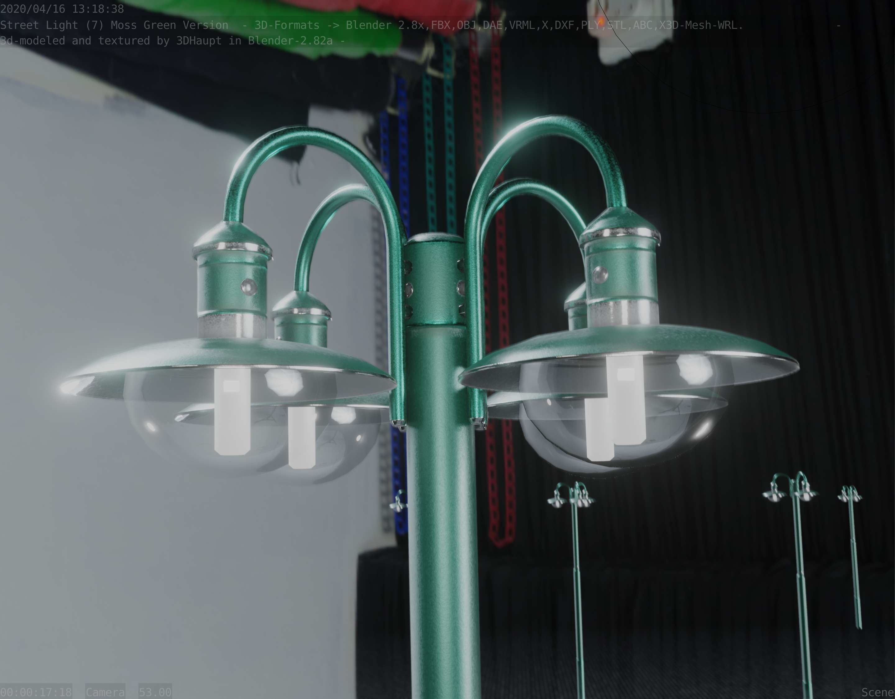 Street Light -7- Moss Green Version -4 Lamps- Low-poly 3D model_43