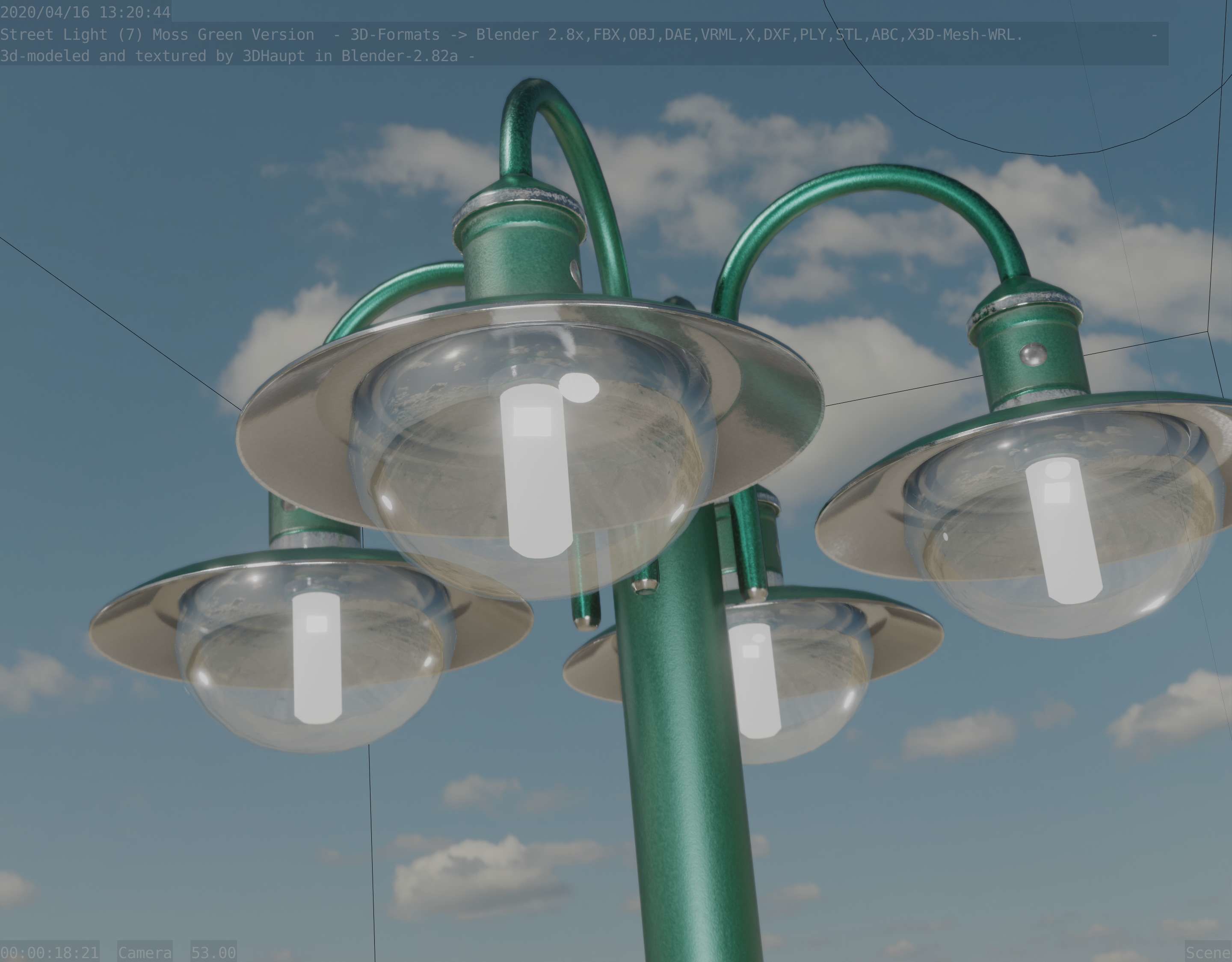Street Light -7- Moss Green Version -4 Lamps- Low-poly 3D model_70