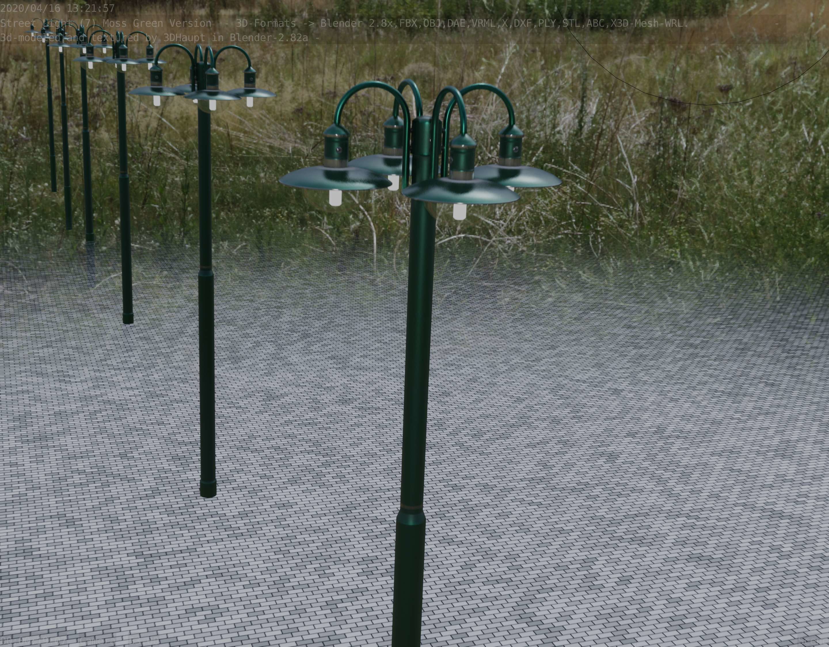 Street Light -7- Moss Green Version -4 Lamps- Low-poly 3D model_80