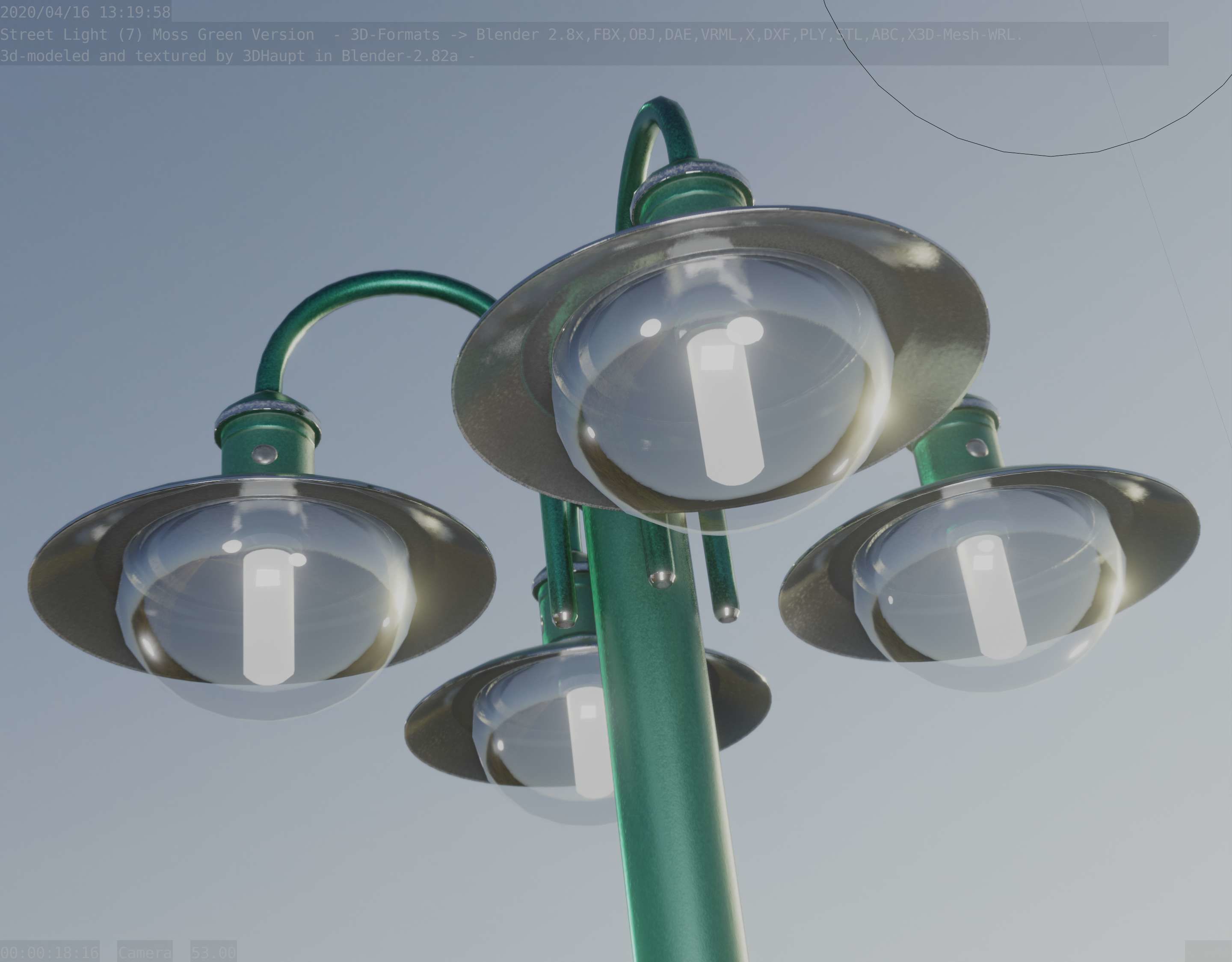 Street Light -7- Moss Green Version -4 Lamps- Low-poly 3D model_65
