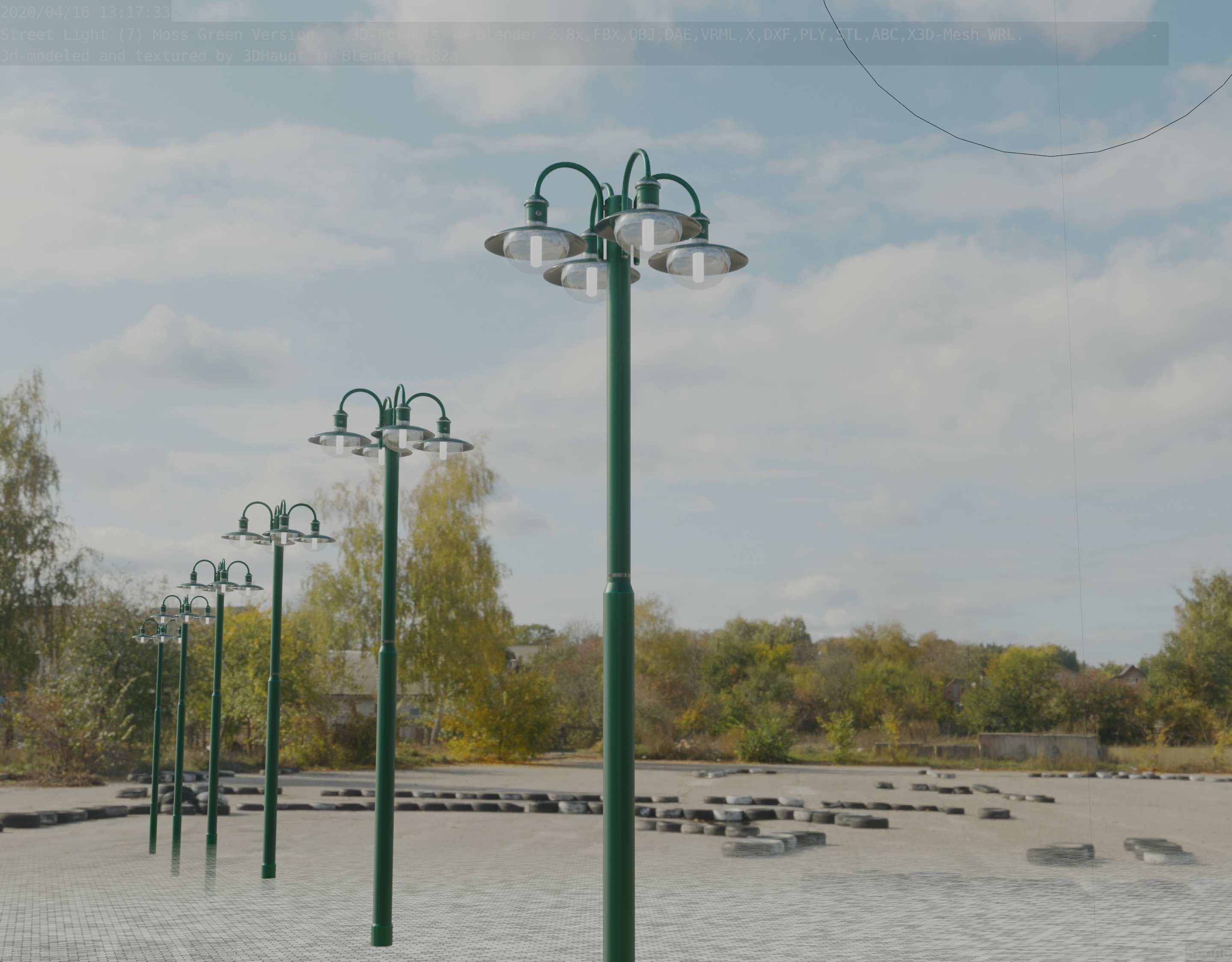 Street Light -7- Moss Green Version -4 Lamps- Low-poly 3D model_21