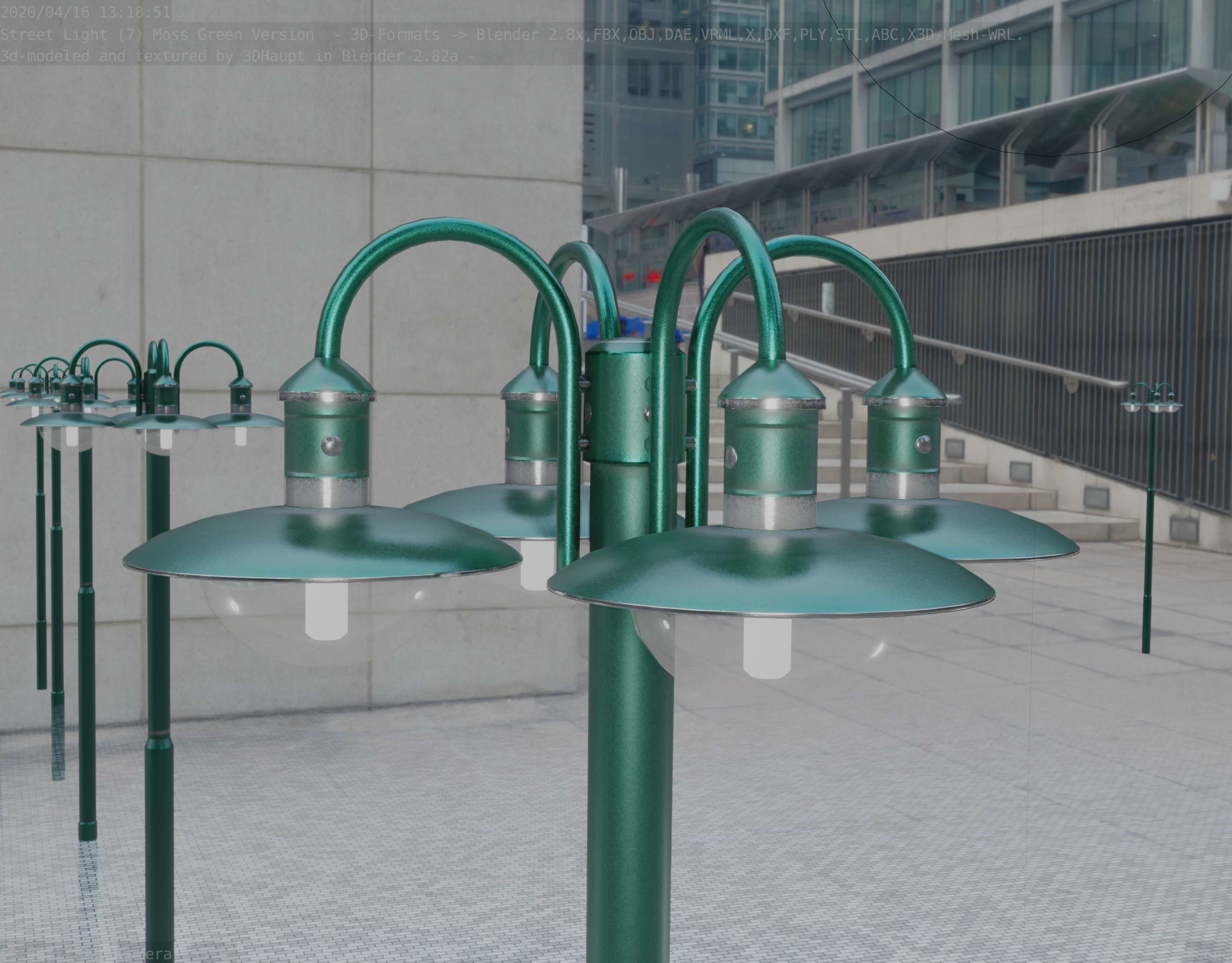Street Light -7- Moss Green Version -4 Lamps- Low-poly 3D model_47