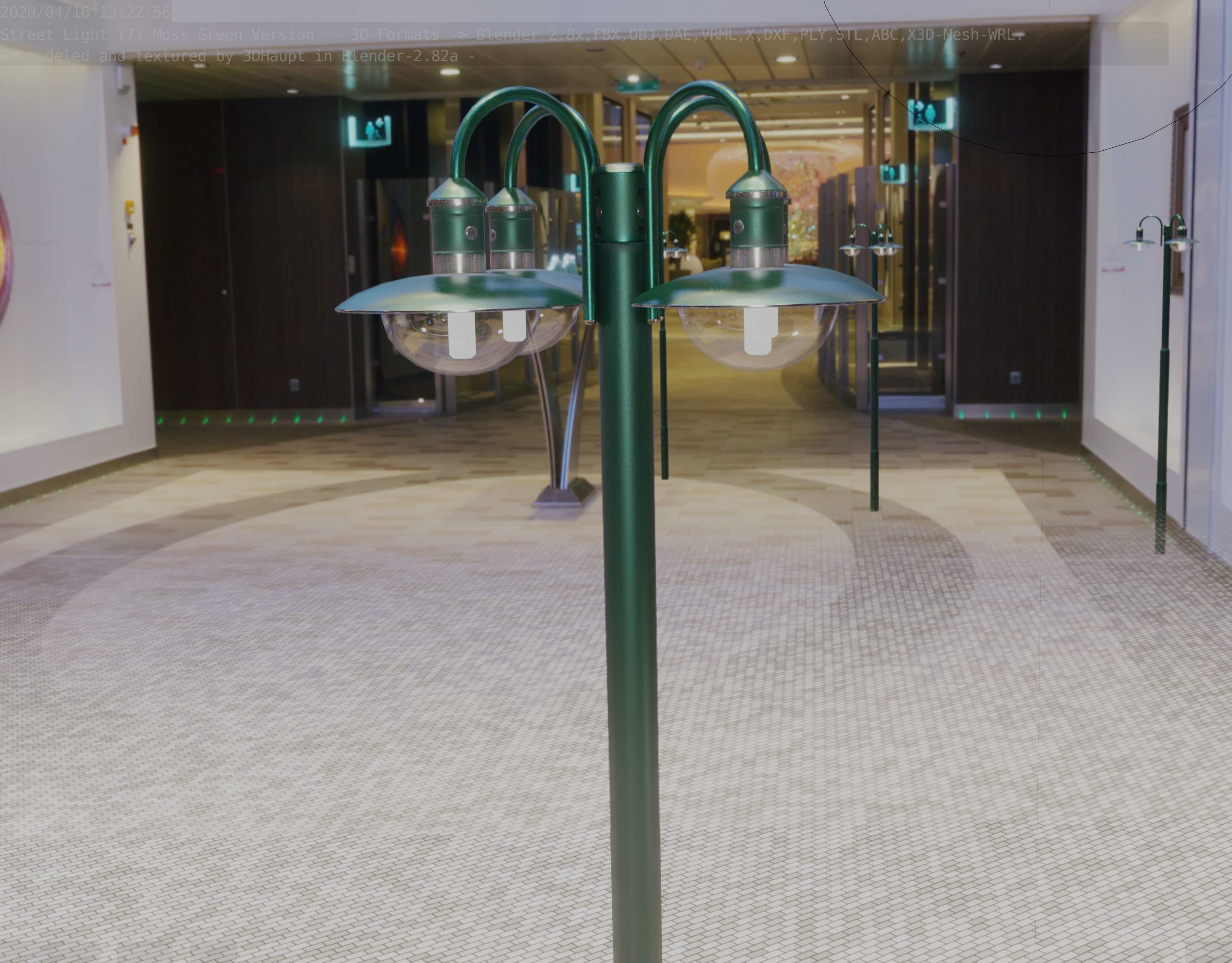 Street Light -7- Moss Green Version -4 Lamps- Low-poly 3D model_10